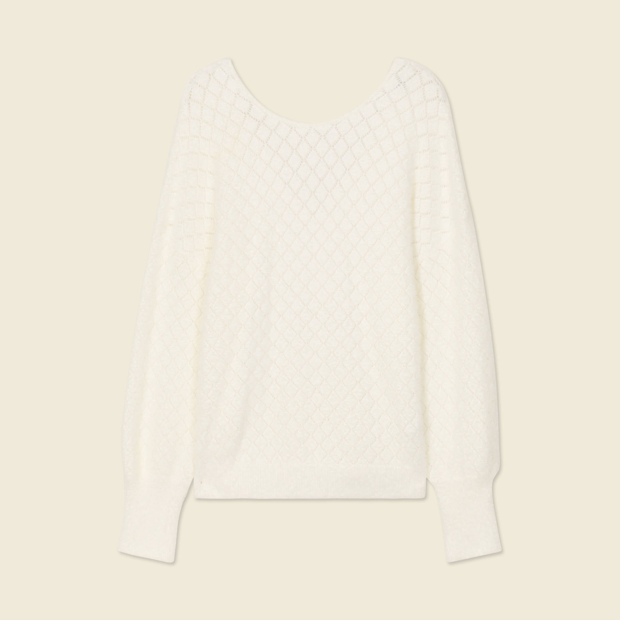 Pull manches longues r&eacute;versible ecru femme