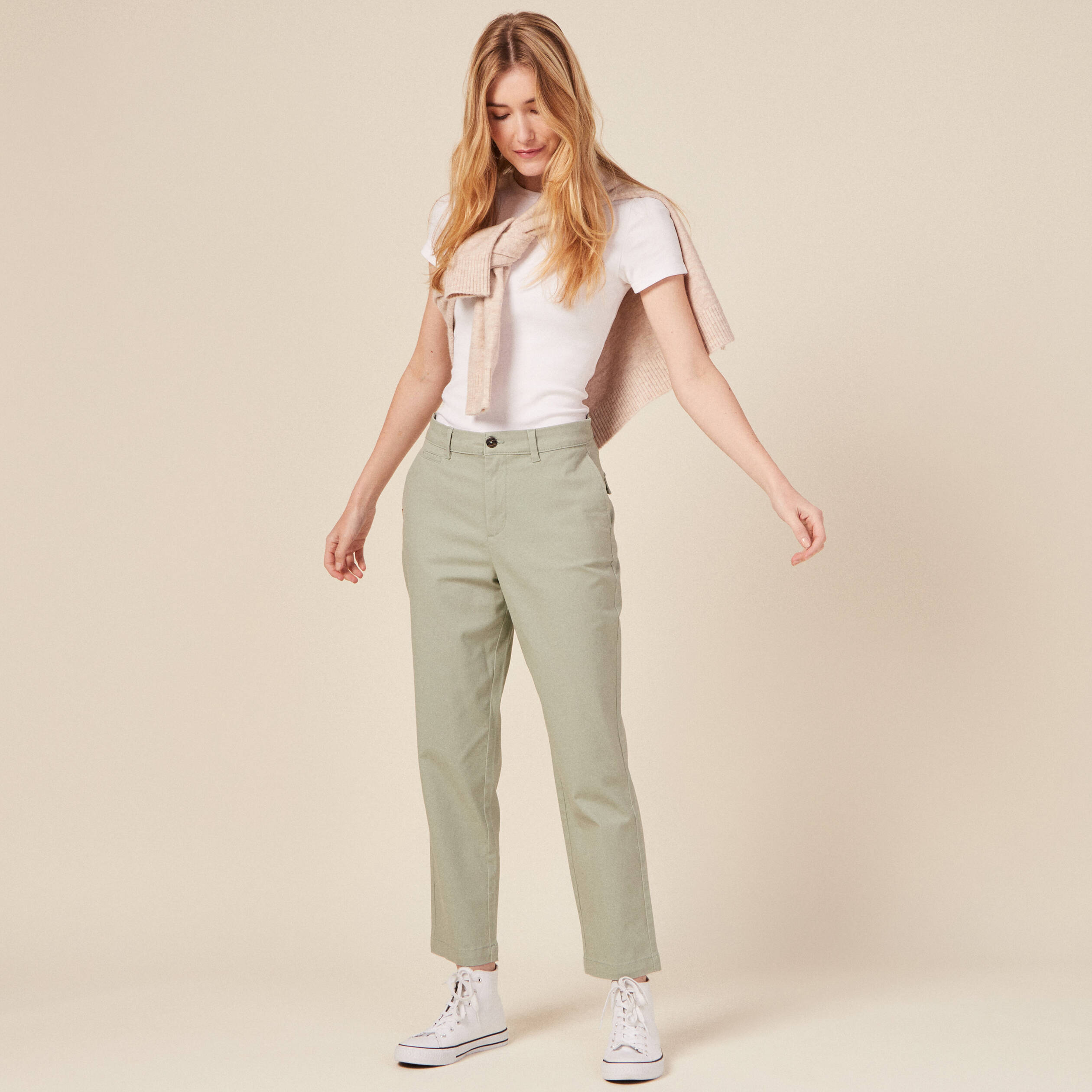 pantalon chino fluide vert olive femme Pantalon chino fluide vert olive femme