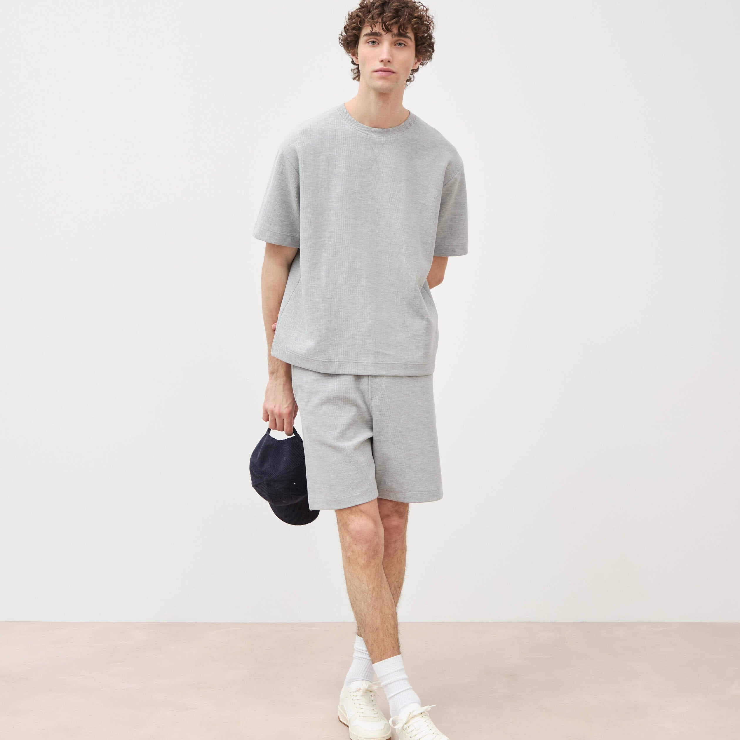 T-shirt ample col rond manches courtes gris homme