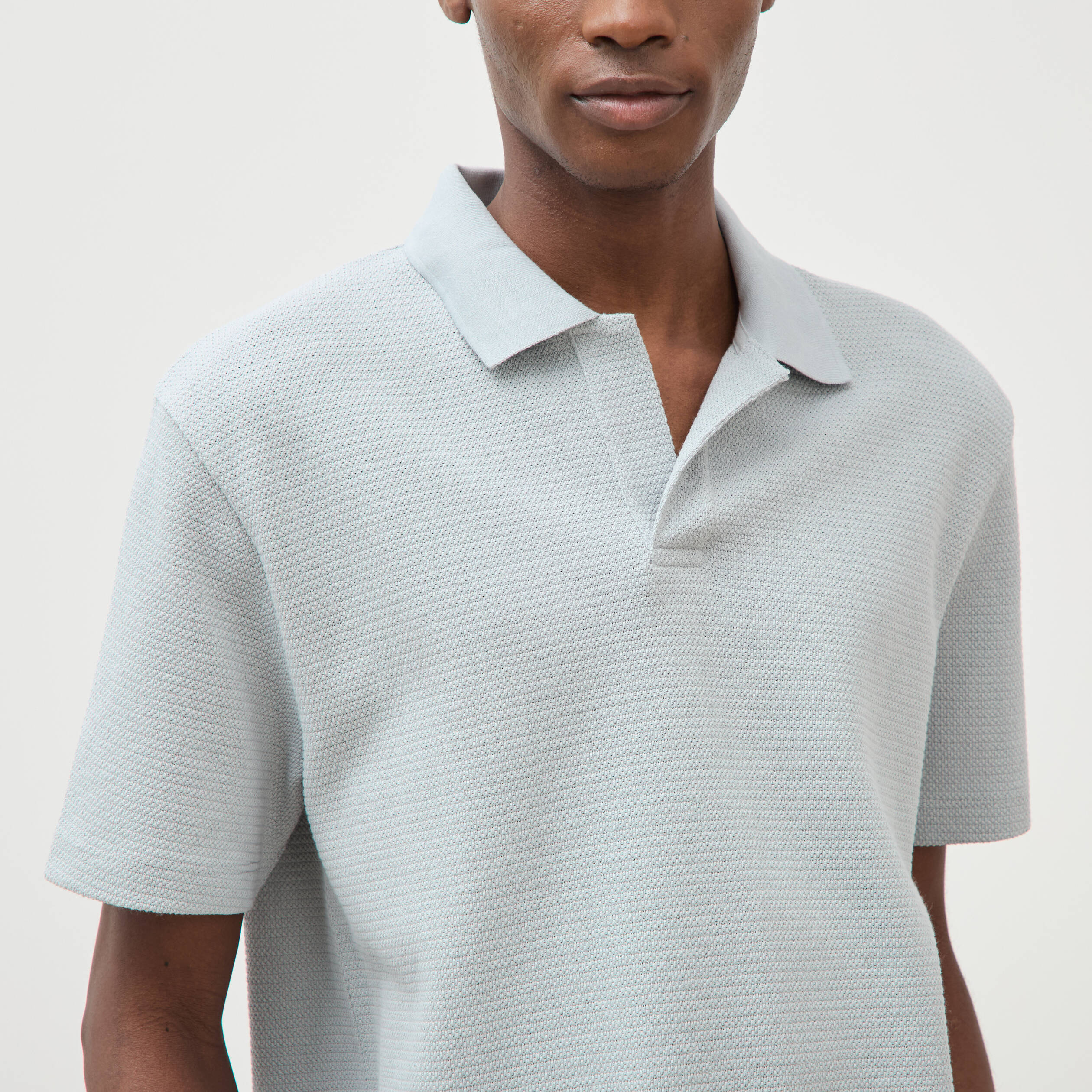 Polo manches courtes col cubain gris clair homme