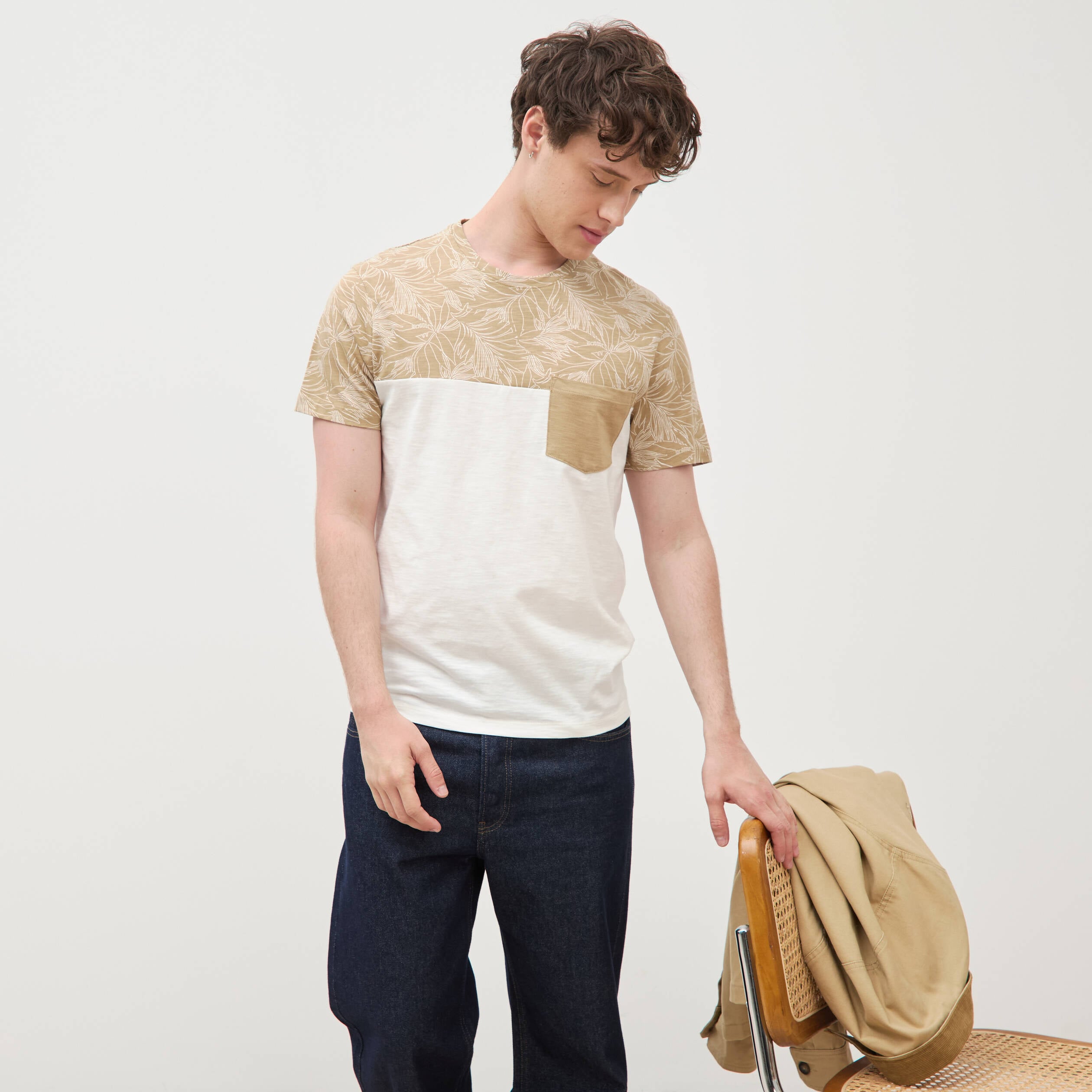 T-shirt manches courtes beige moyen homme