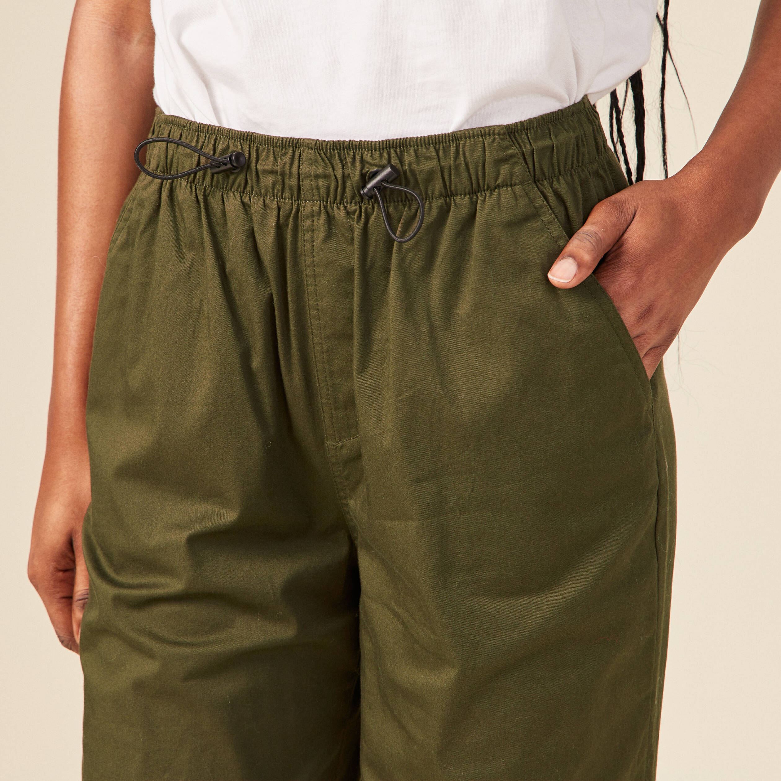 Pantalon battle bas &eacute;lastiqu&eacute; vert kaki femme