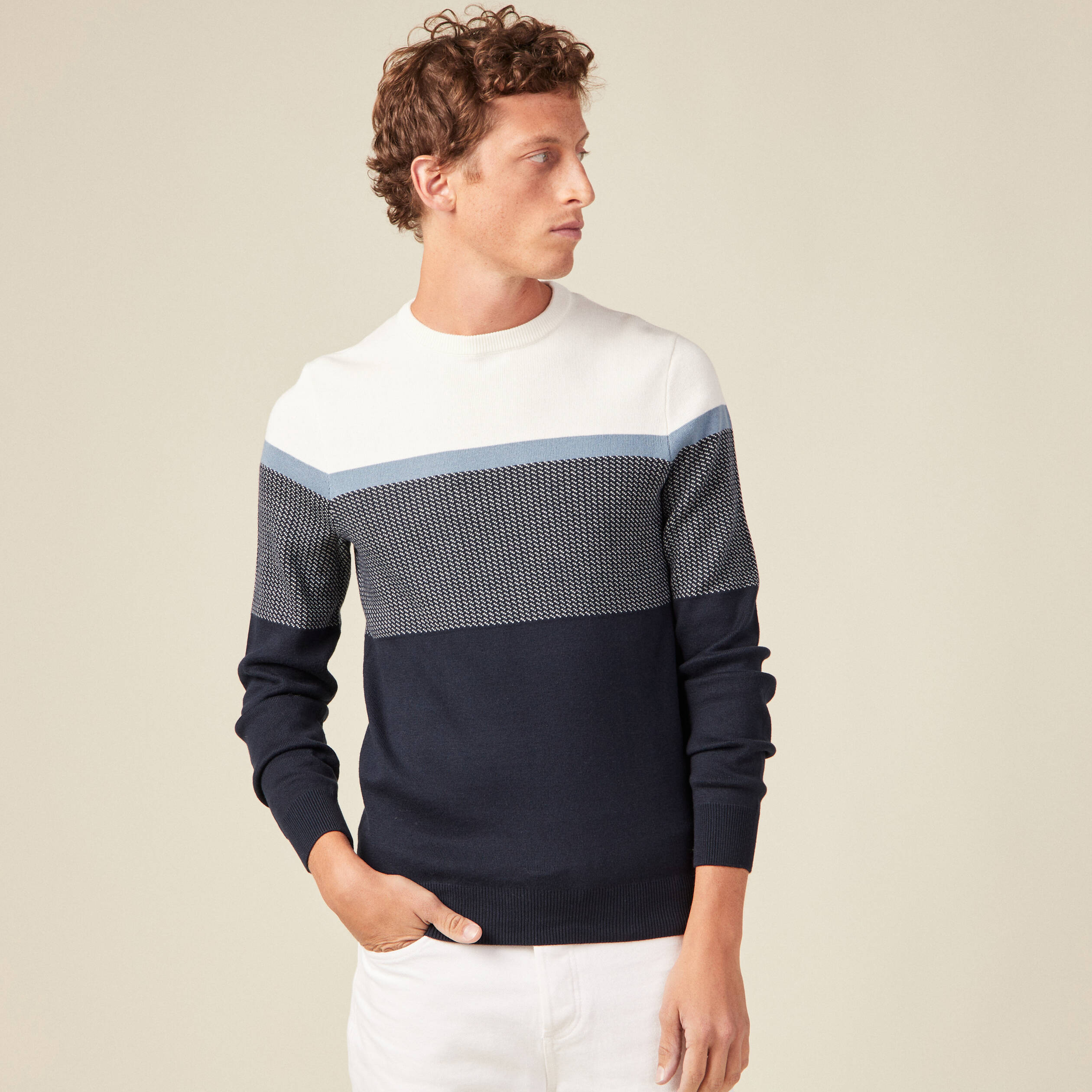 Pull manches longues bleu marine homme