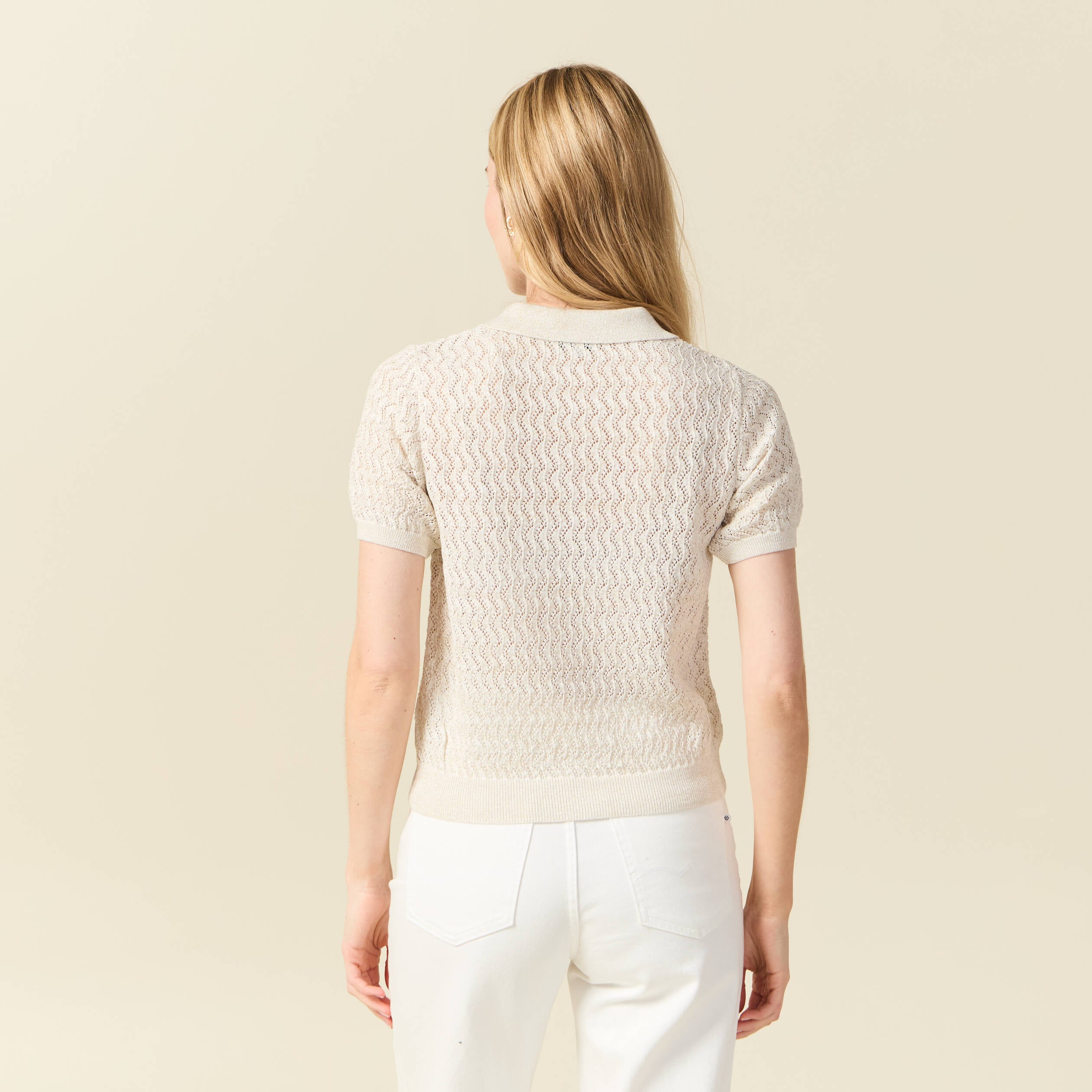 Pull manches courtes creme femme