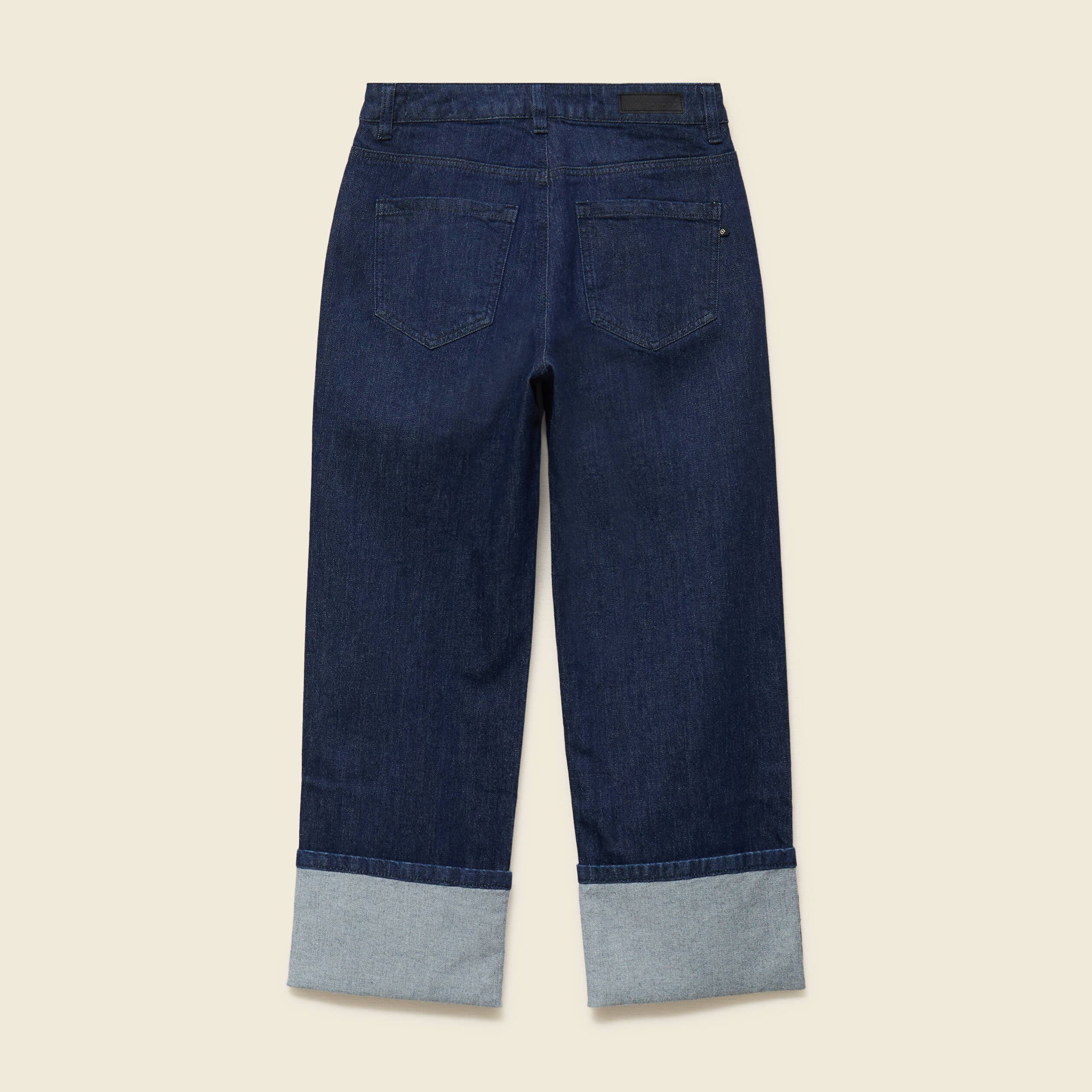 Jeans large taille haute 3/4 denim brut rinse femme