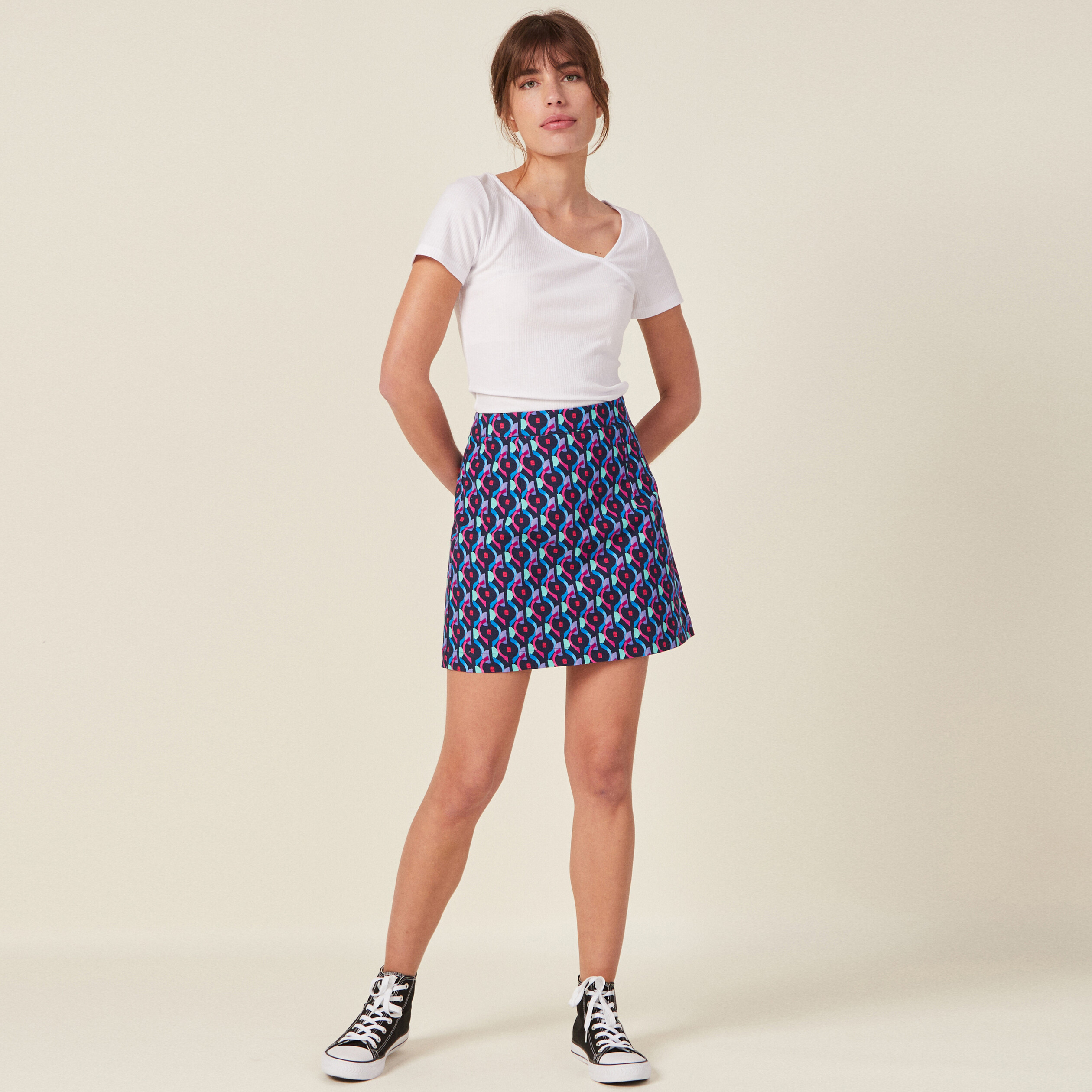 Jupe droite bleu femme