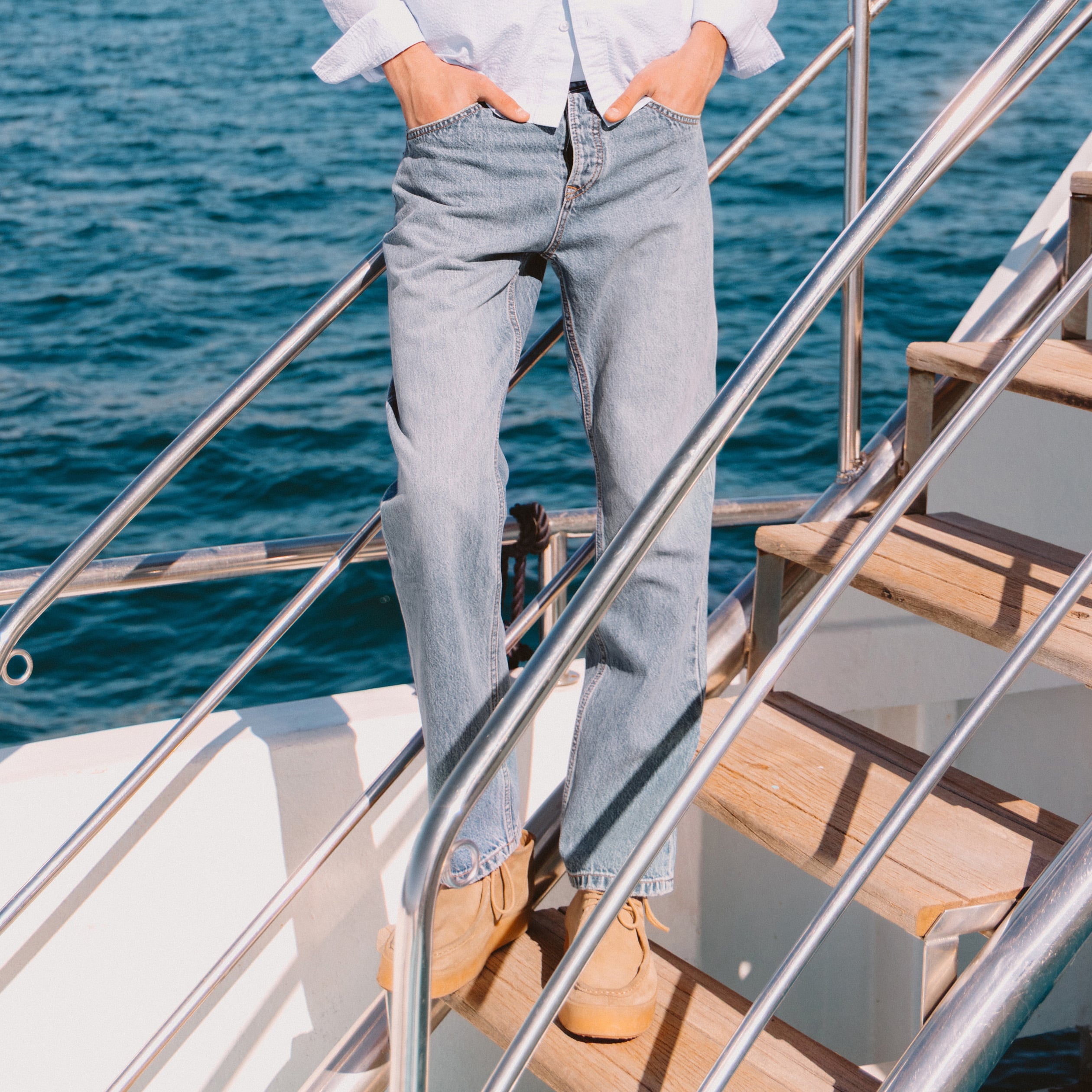 Jeans straight longueur 32 en coton denim stone homme