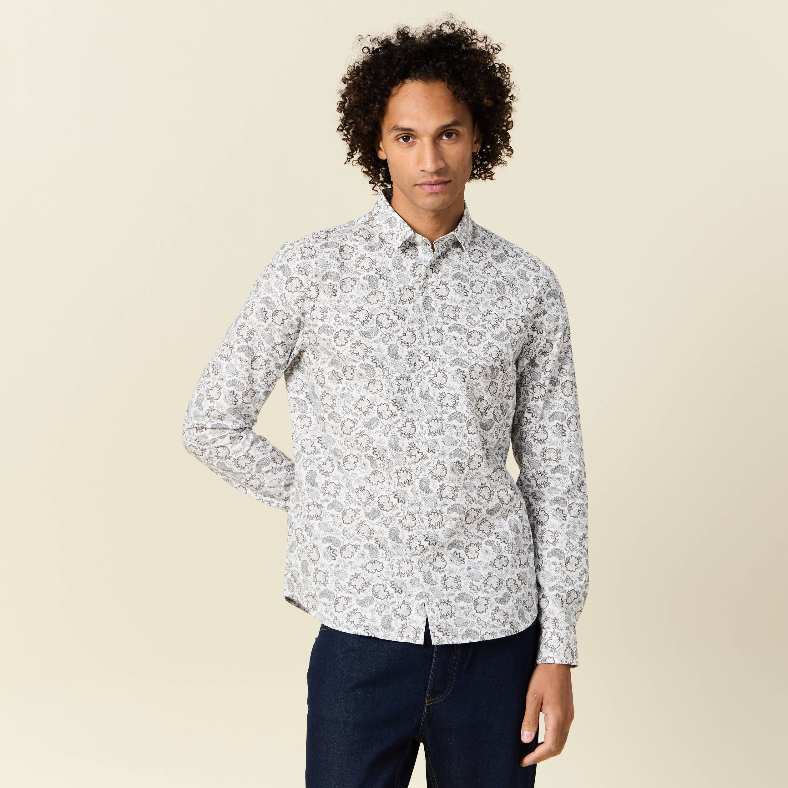 Chemise en coton manches longues blanc homme