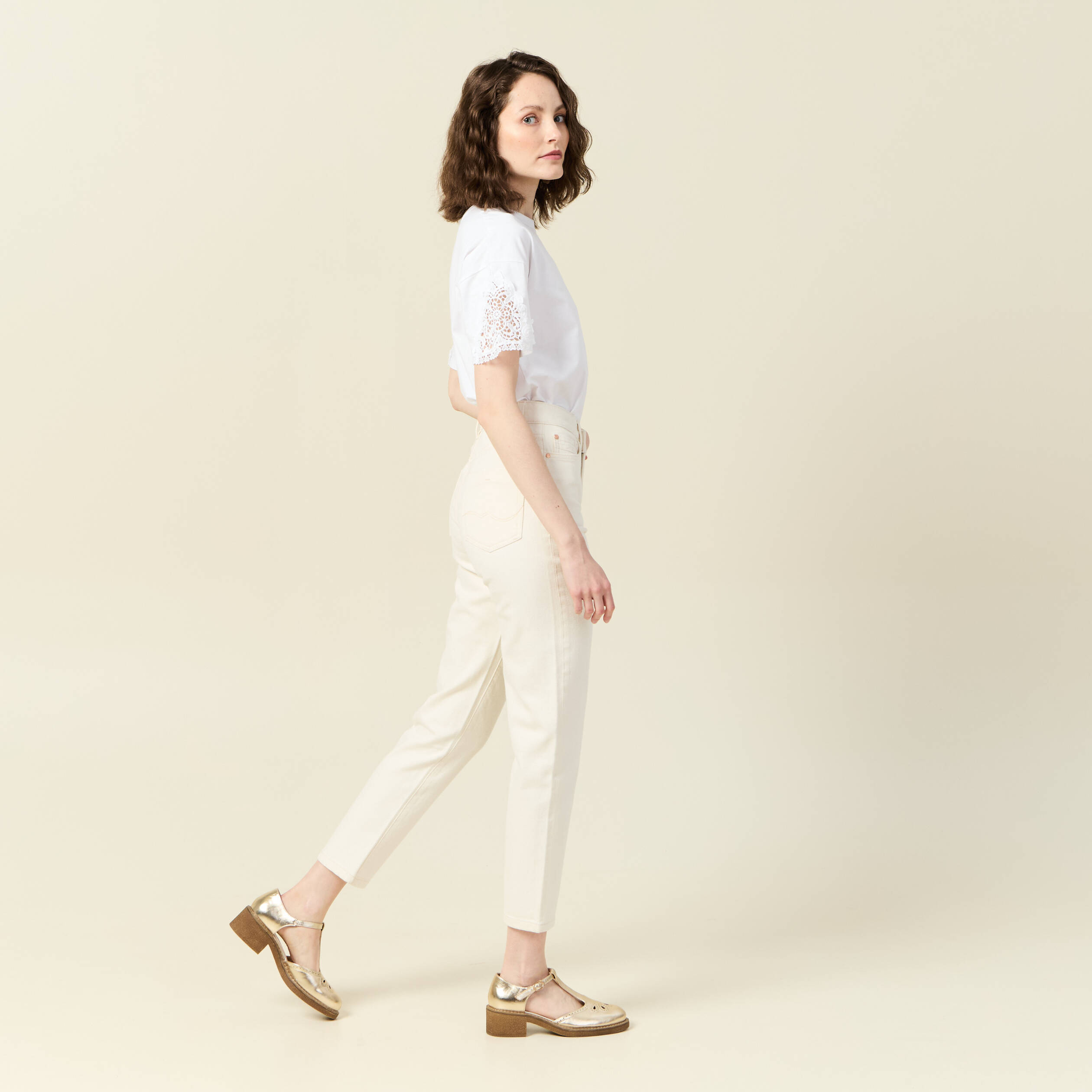 jeans mom 78eme ecru femme Jeans mom 7/8ème ecru femme