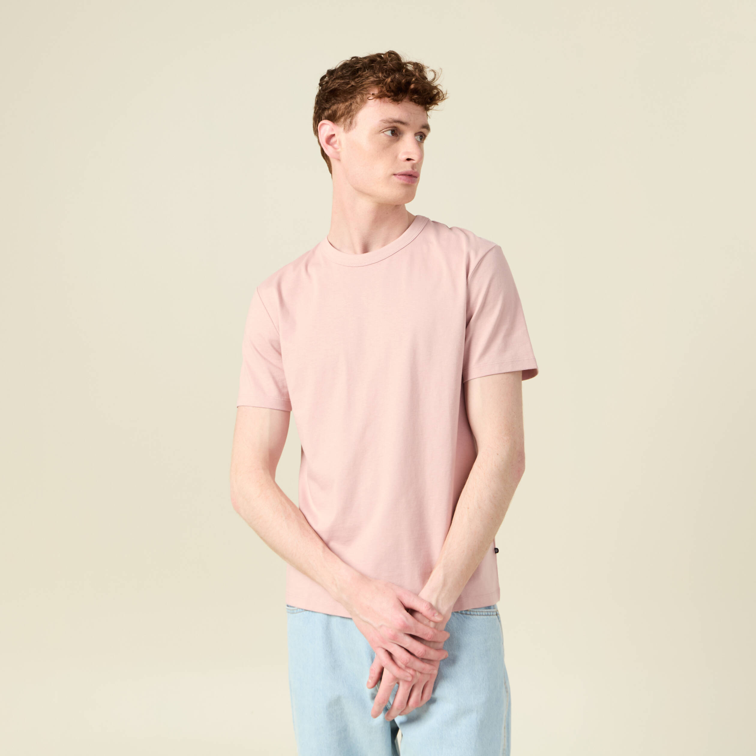 T-shirt en coton manches courtes rose pastel homme