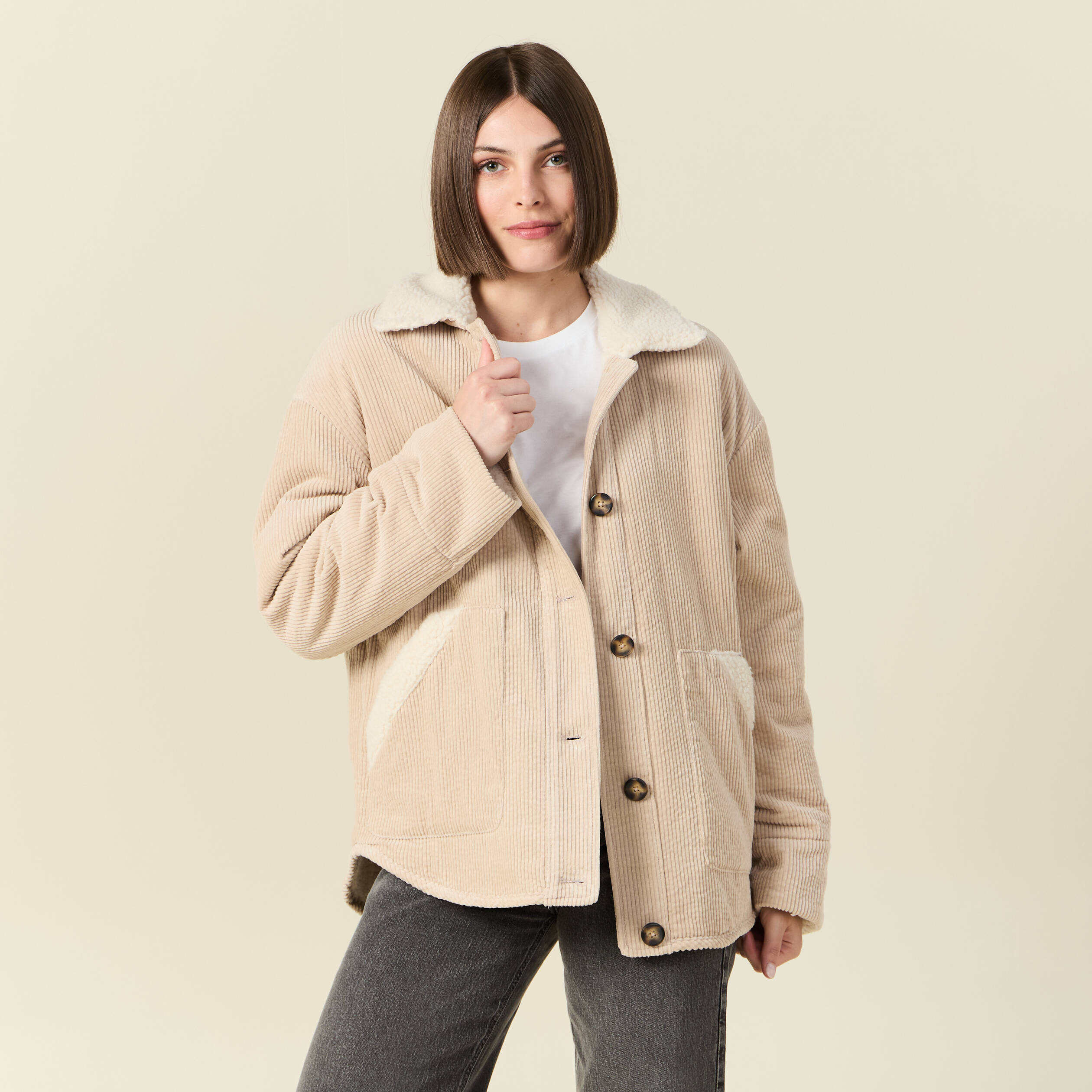 Manteau oversize velours beige femme Vibs