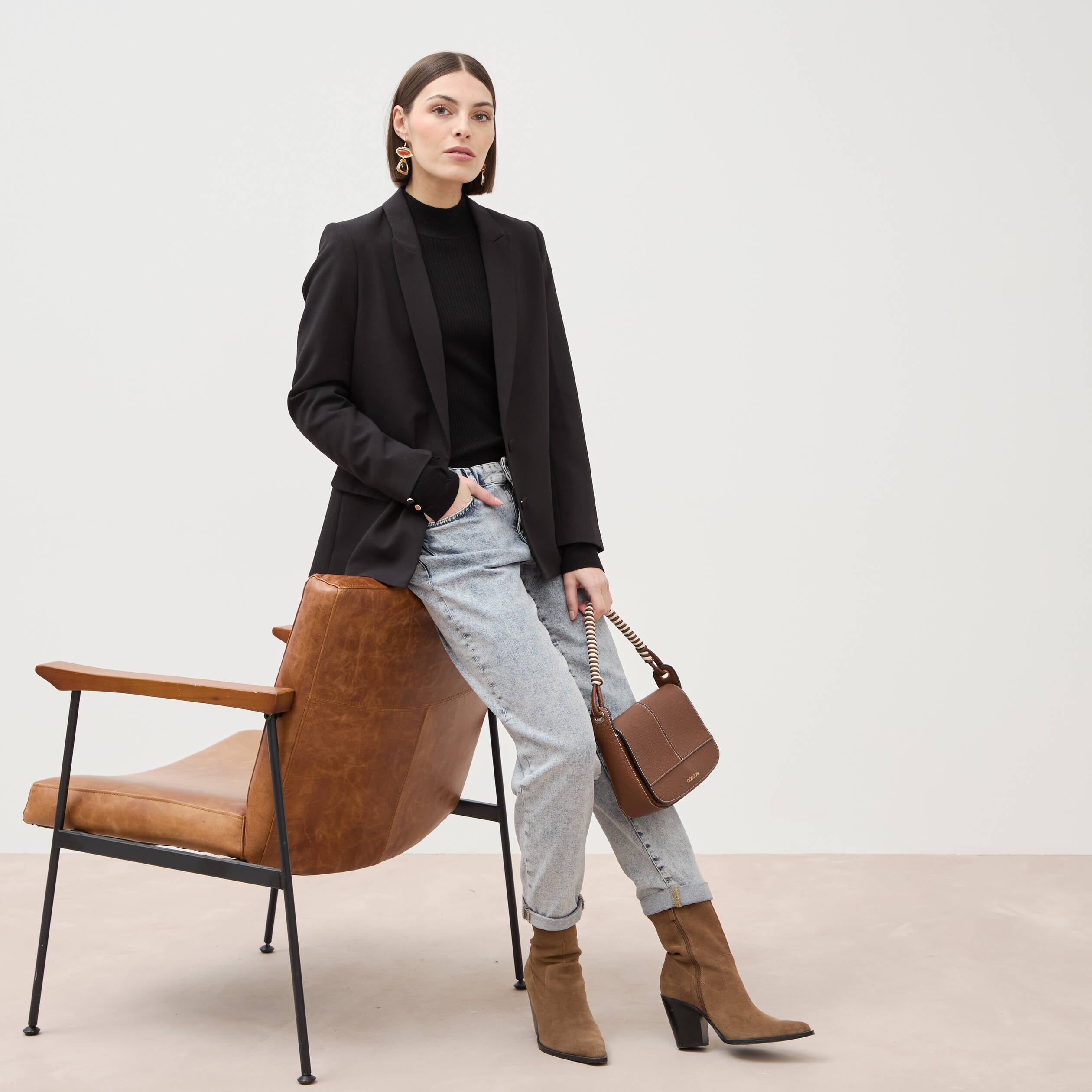 Jeans girlfriend 5 poches denim snow bleu femme
