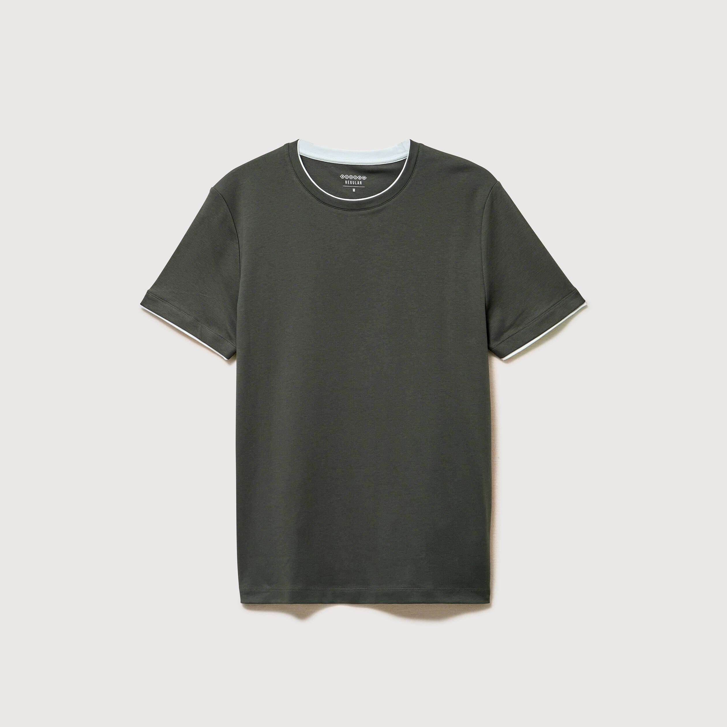 T-shirt droit col rond manches courtes vert fonc&eacute; homme