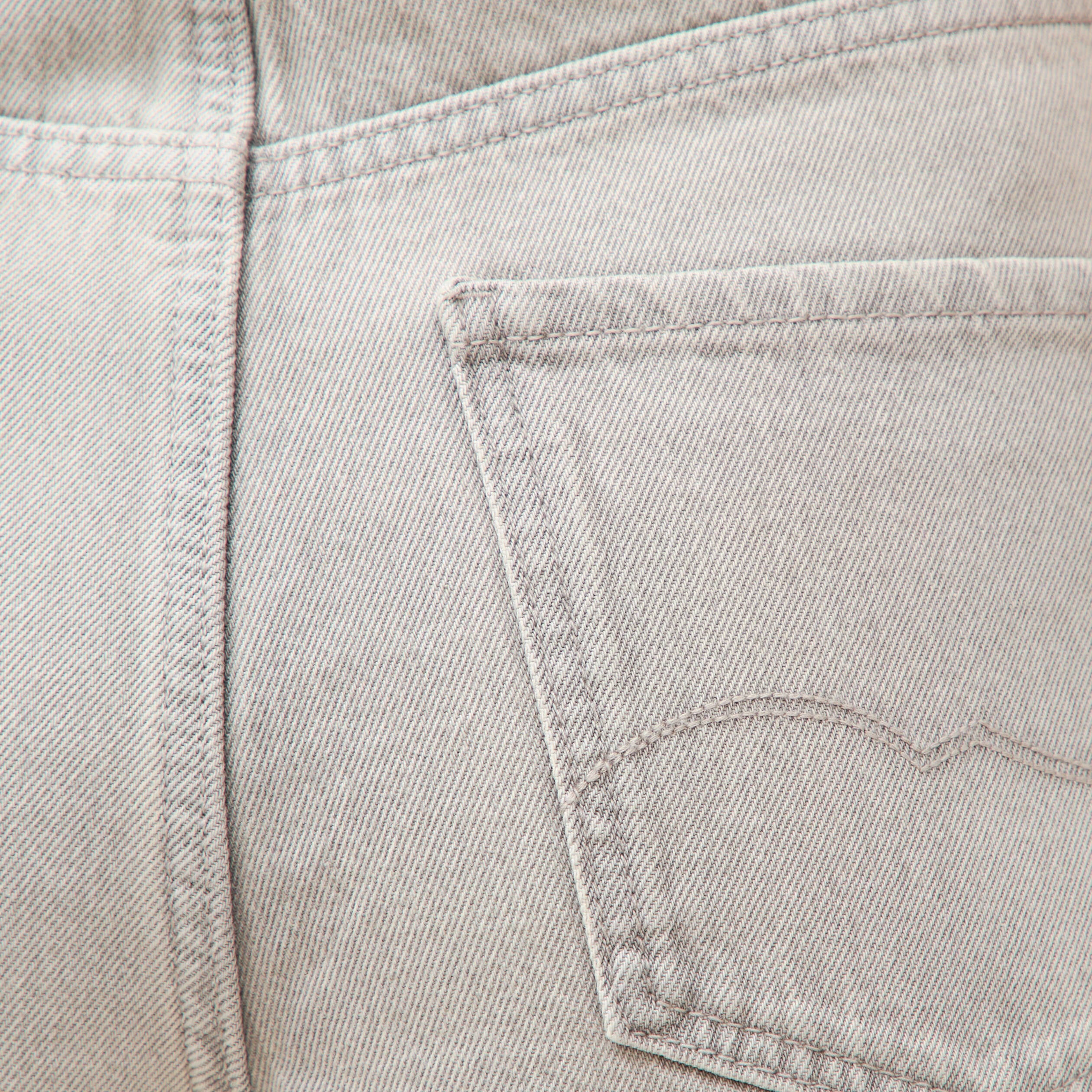 Bermuda large taille haute en coton denim gris clair femme