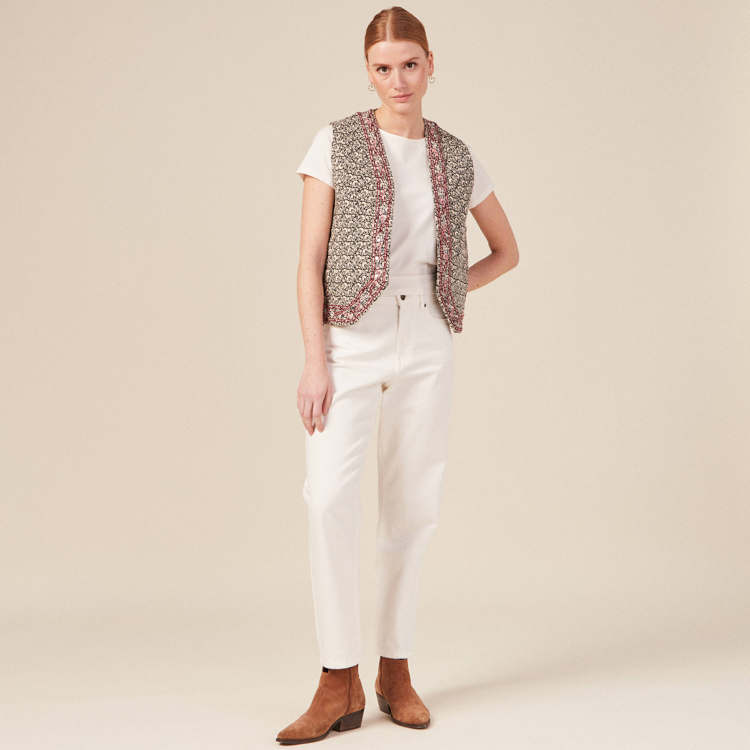T-shirt manches courtes creme femme