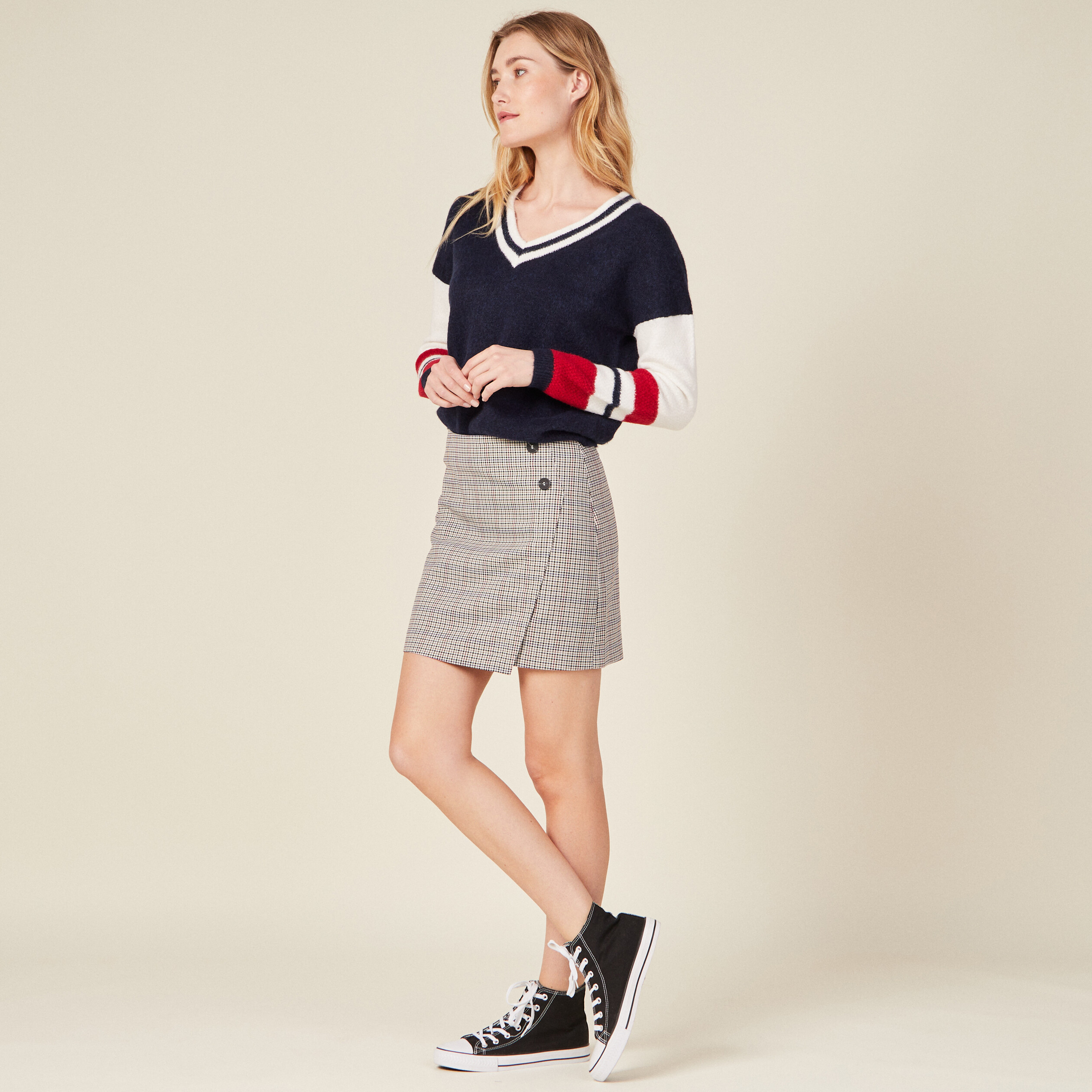 jupe ajustee a boutons bleu marine femme Jupe ajustée à boutons bleu marine femme