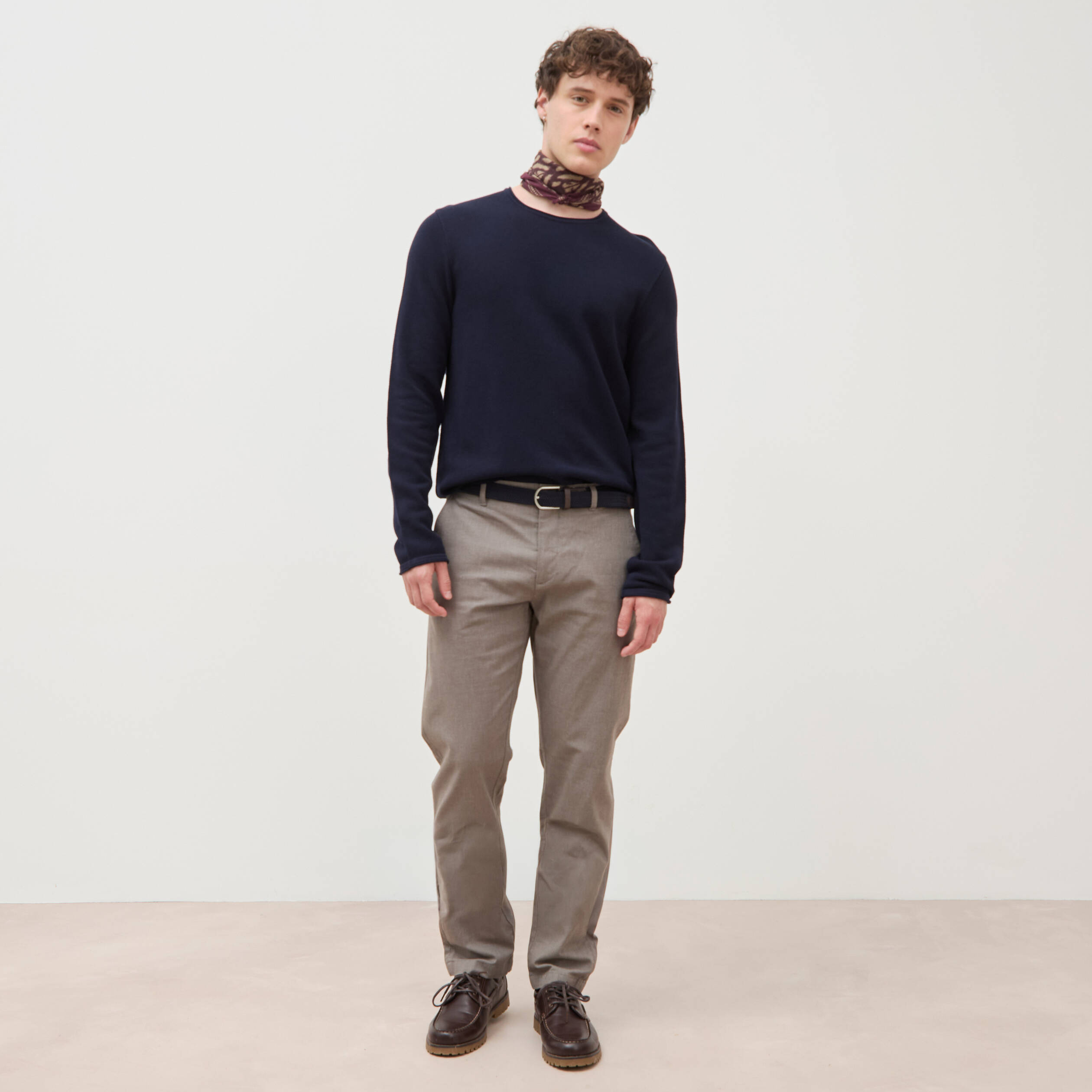Pull col rond manches longues bleu marine homme