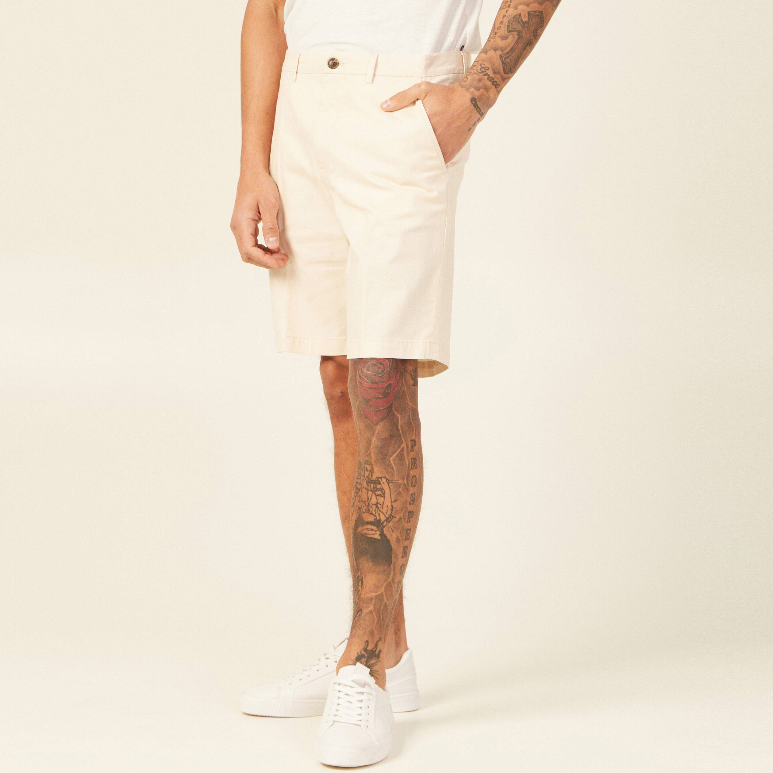bermuda droit eco responsable ecru homme Bermuda droit éco-responsable ecru homme