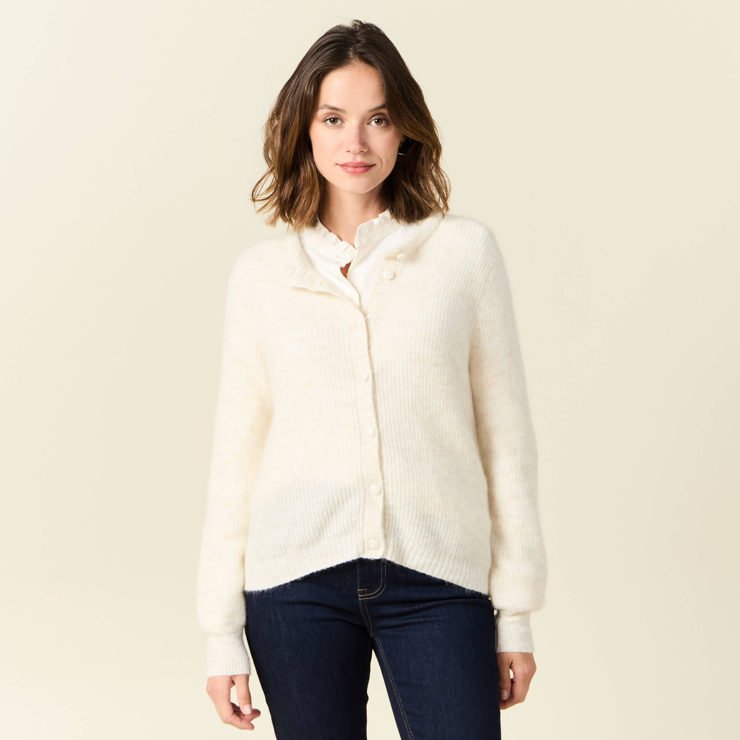 gilet manches longues creme femme Gilet manches longues creme femme
