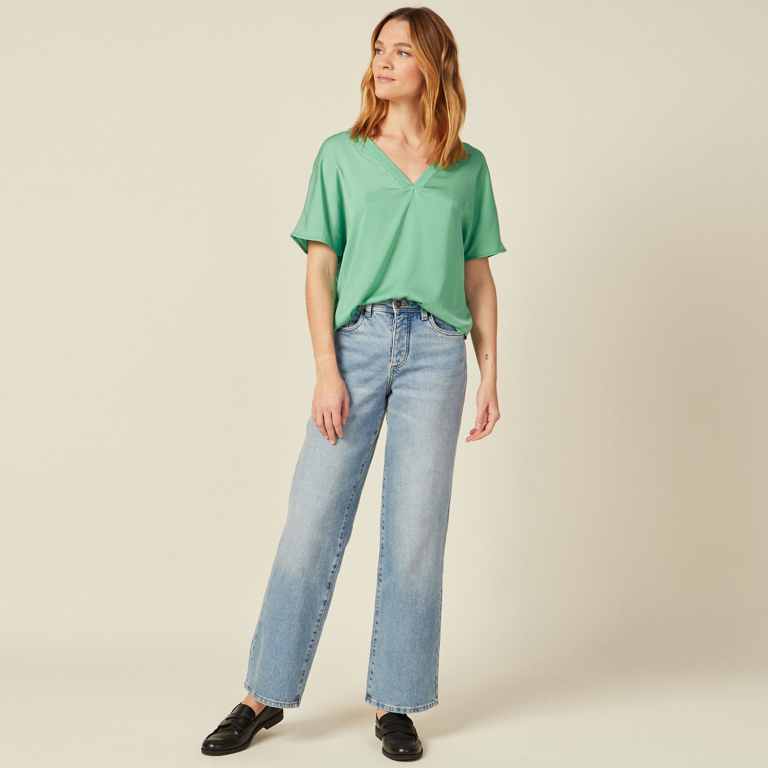 Blouse manches courtes vert menthe femme