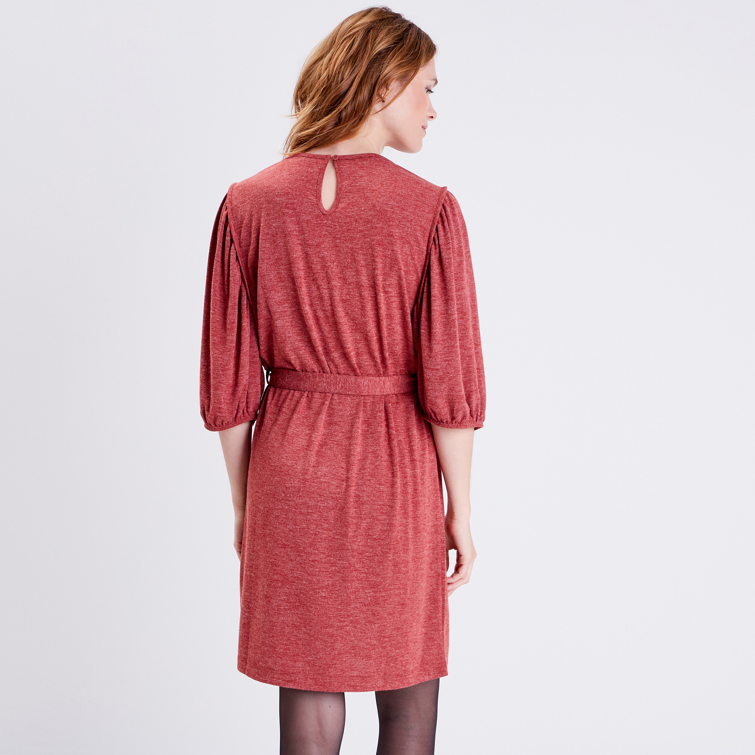Robe droite ceintur&eacute;e orange fonc&eacute; femme