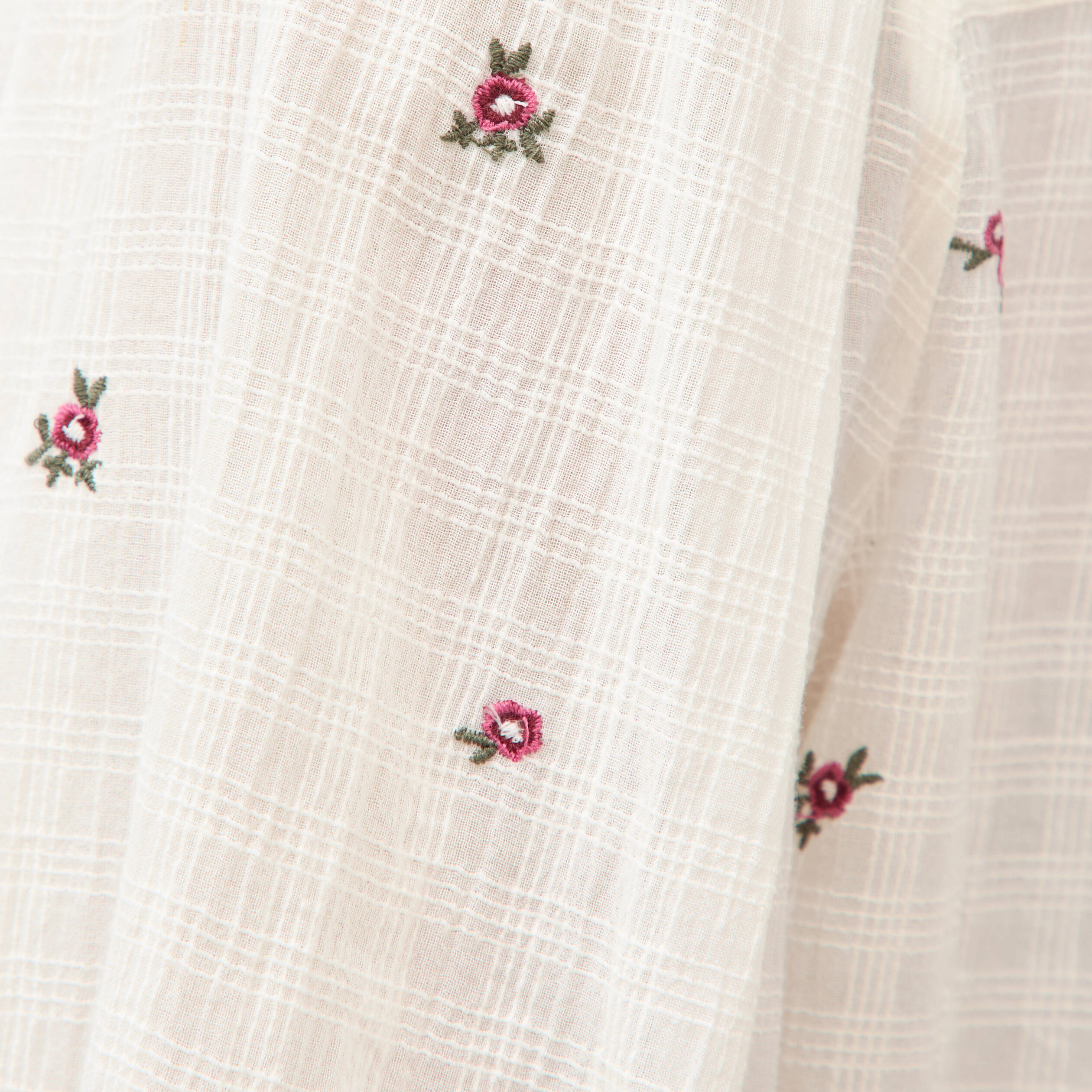 Chemise manches longues en coton brod&eacute;e blanc femme