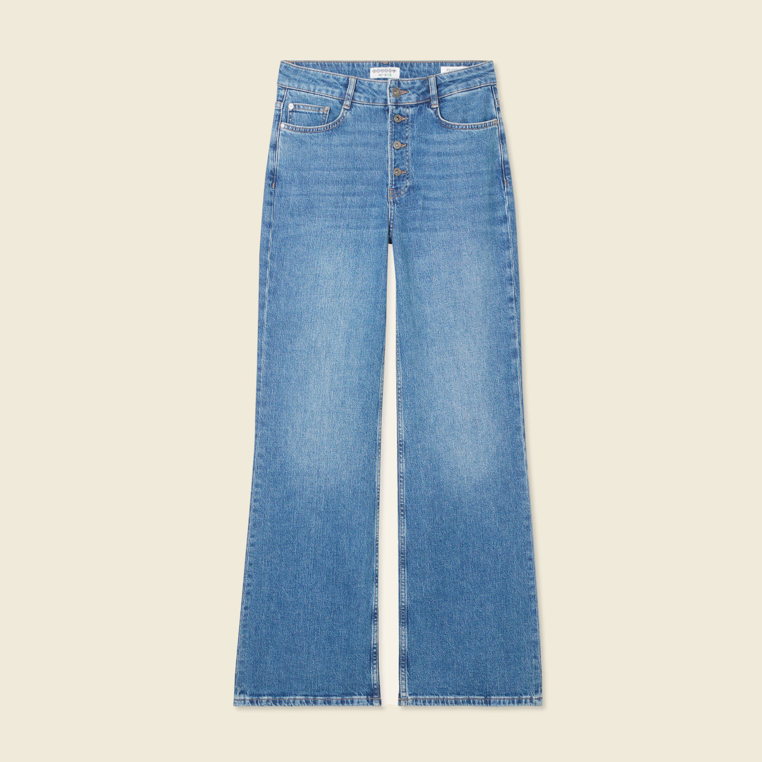 Jeans flare boutonn&eacute; denim brut femme