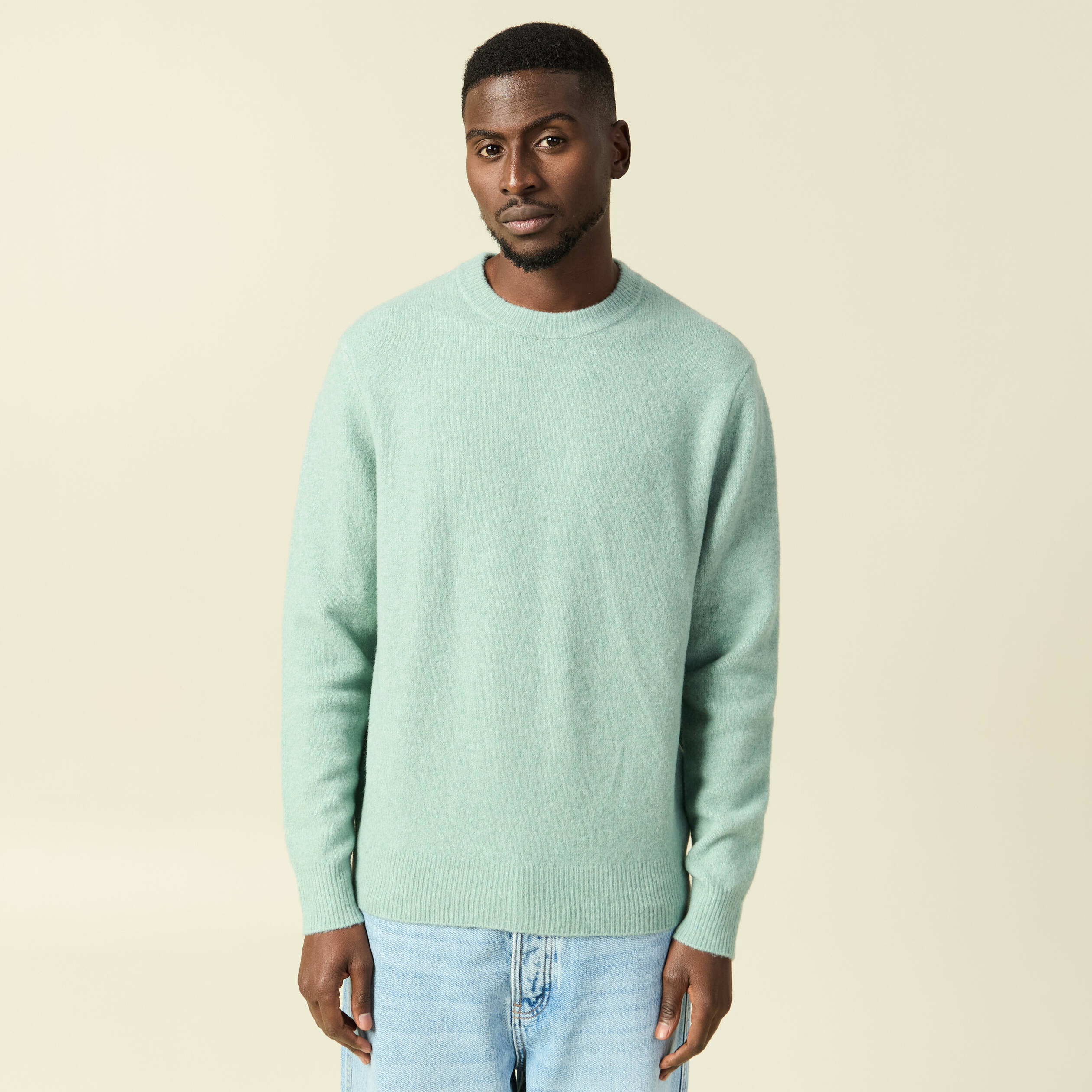 Pull manches longues col rond vert pastel homme