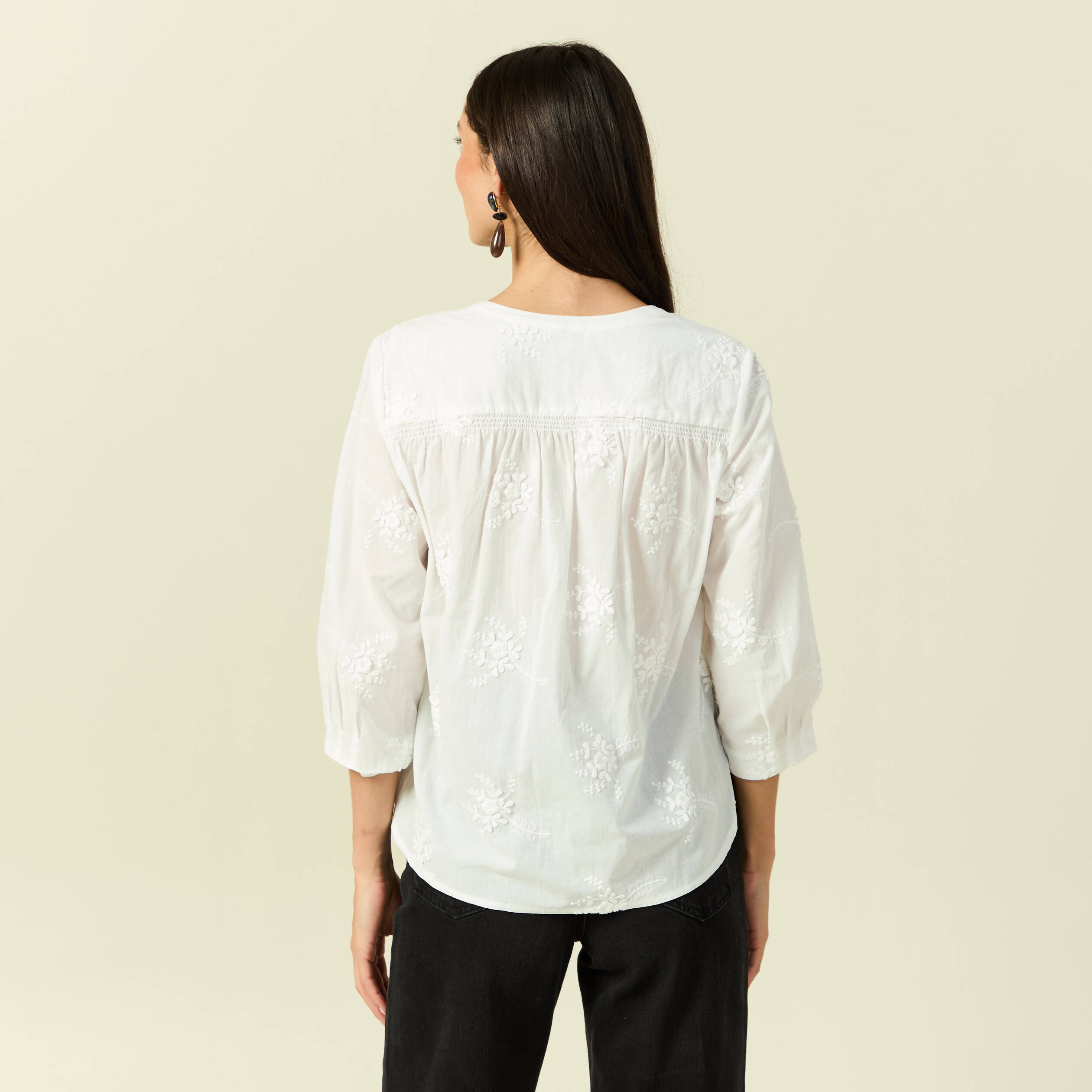 Chemise en coton manches 3/4 ecru femme