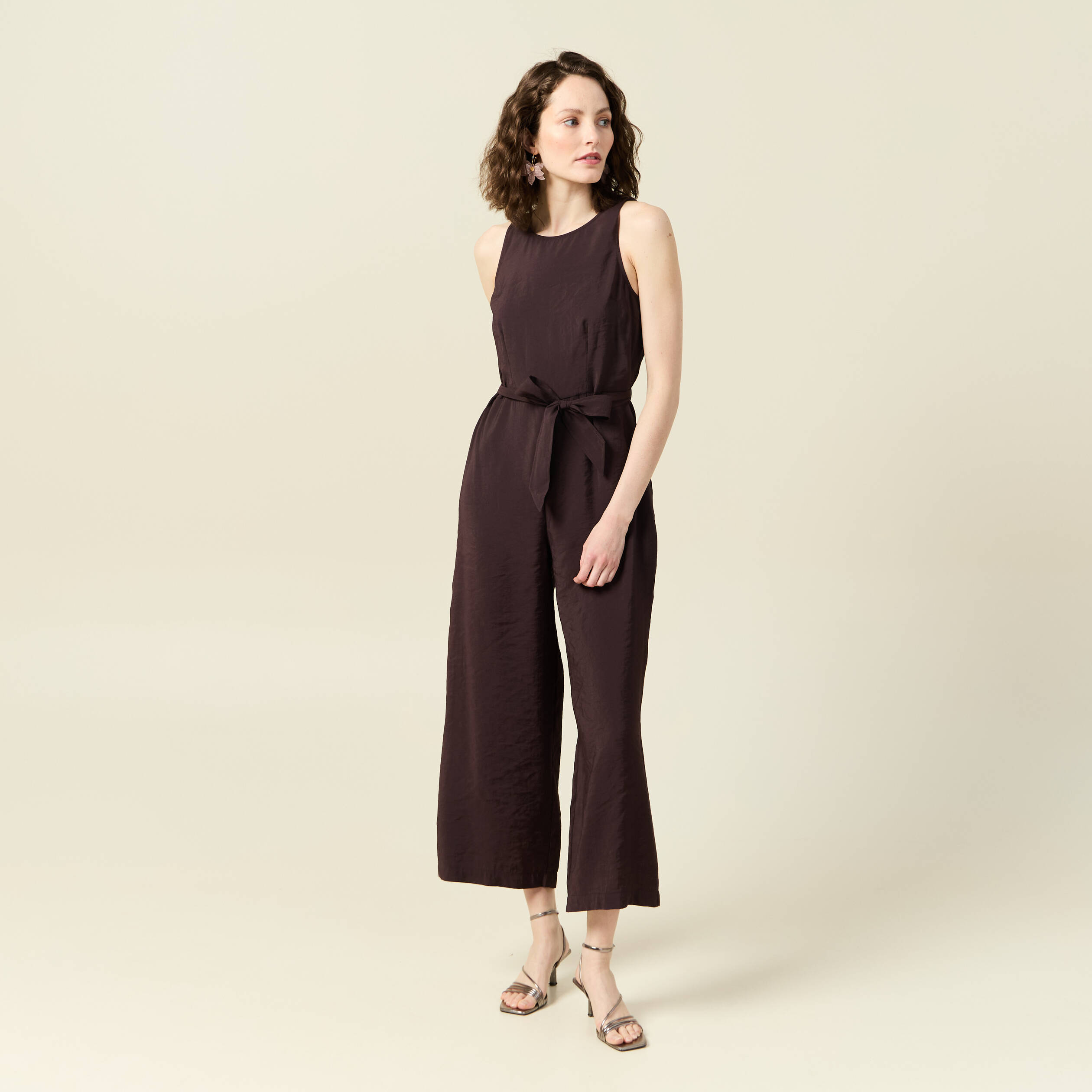 Combinaison pantalon large marron fonc&eacute; femme
