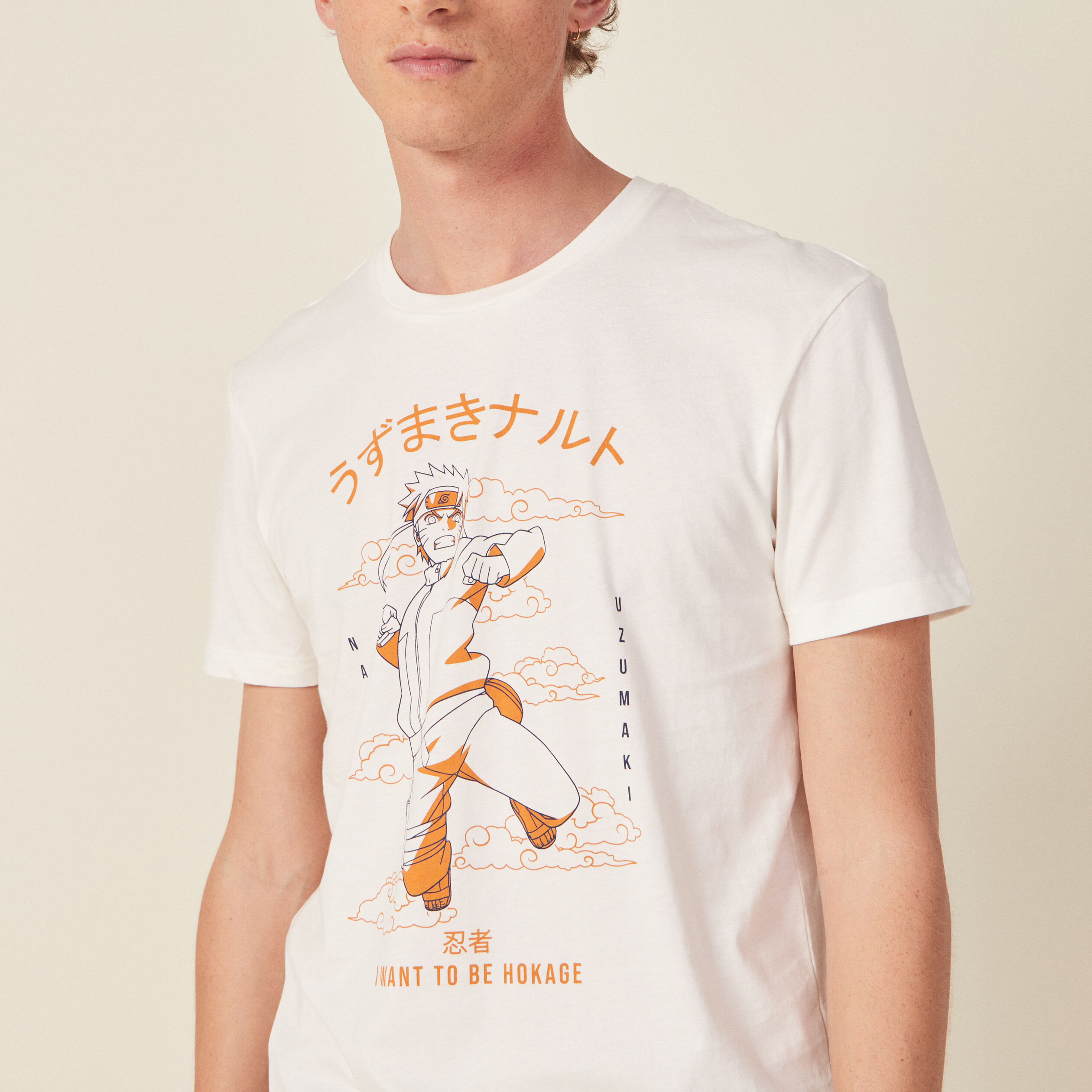 T-shirt manches courtes Naruto ecru homme