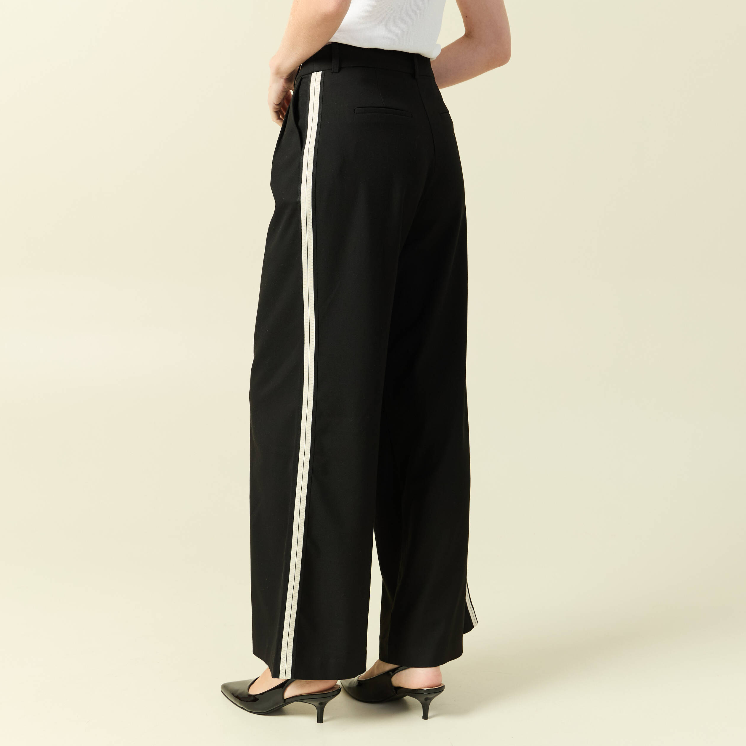 Pantalon large taille haute noir femme