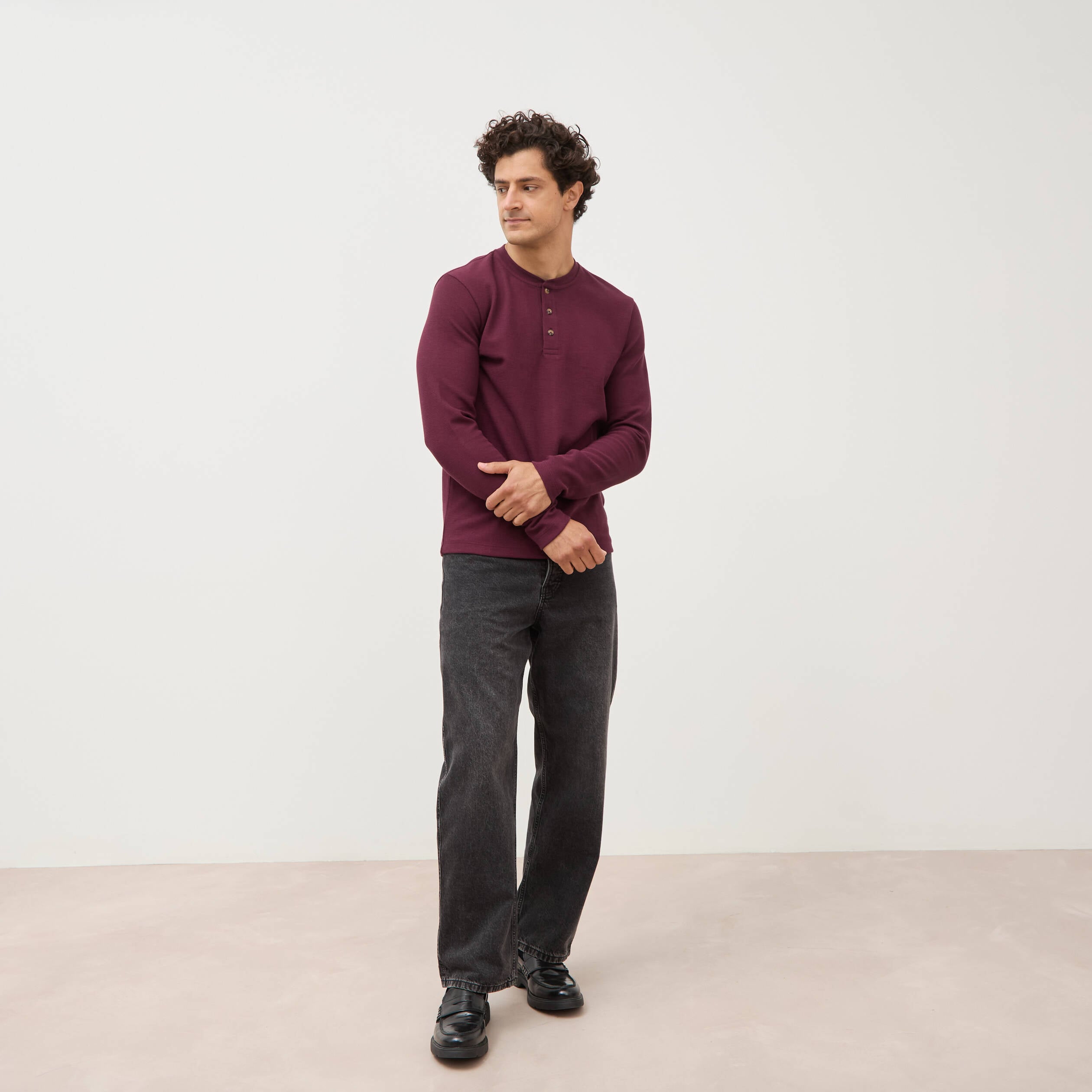 T-shirt manches longues prune homme