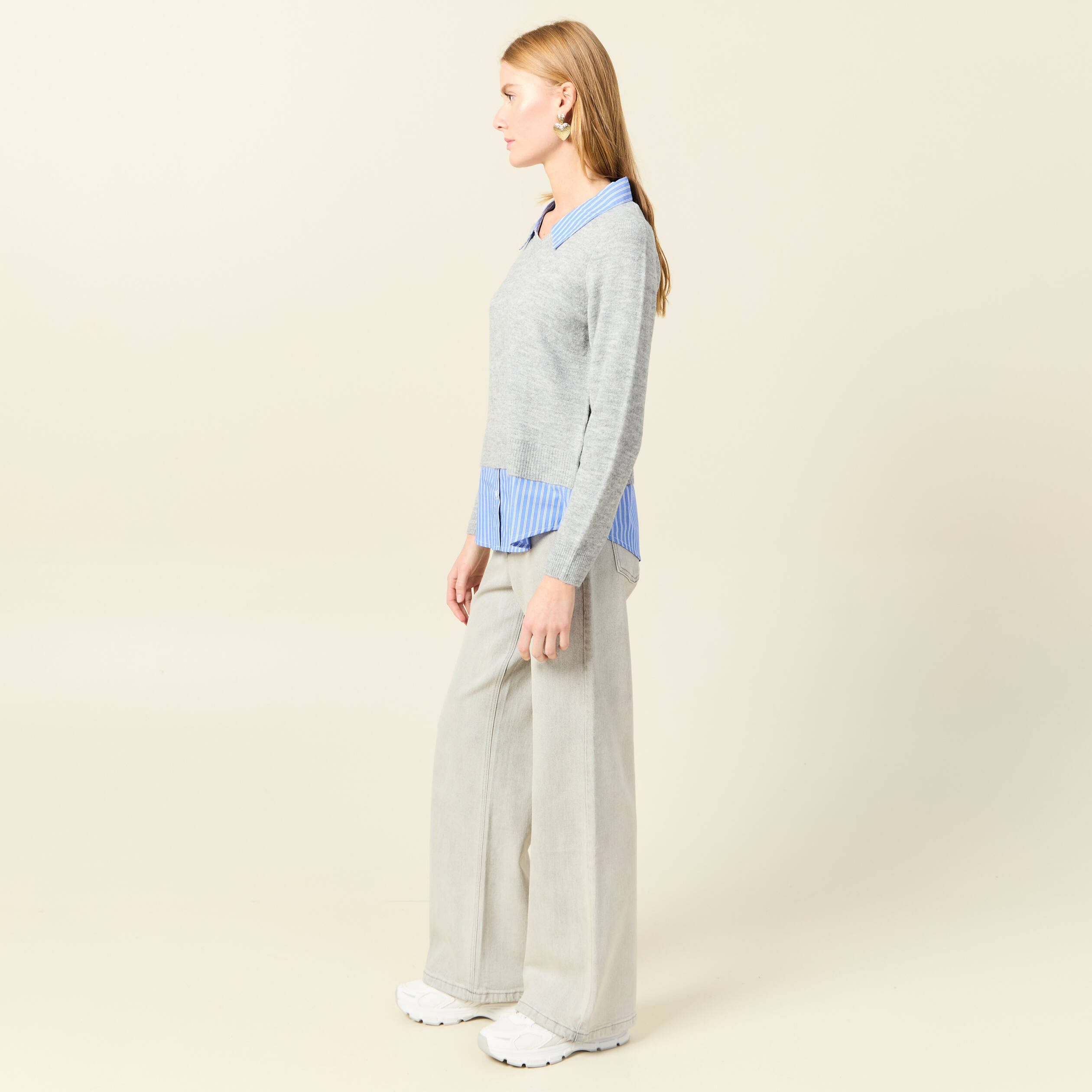 Pull manches longues gris clair femme