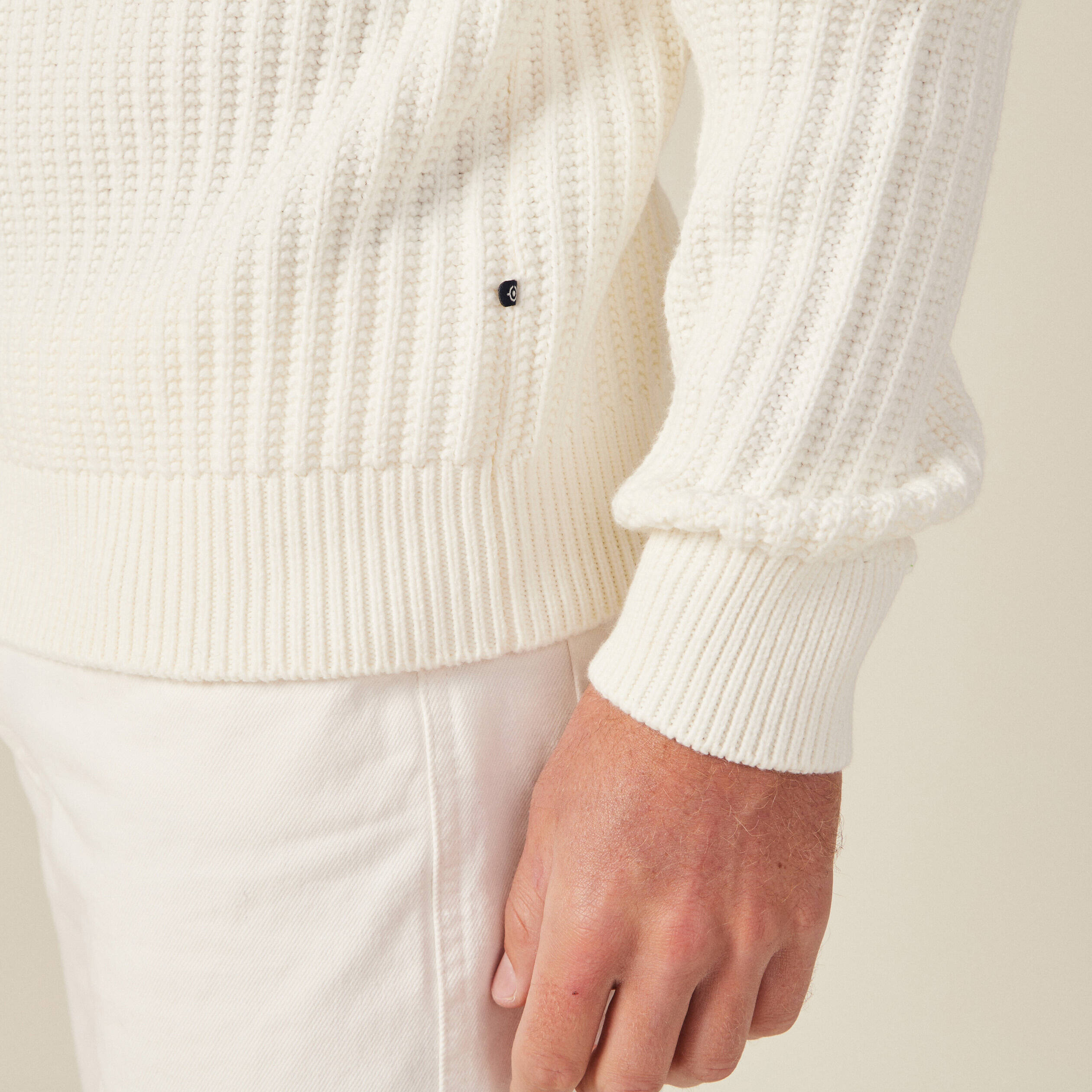 Pull manches longues col rond ecru homme
