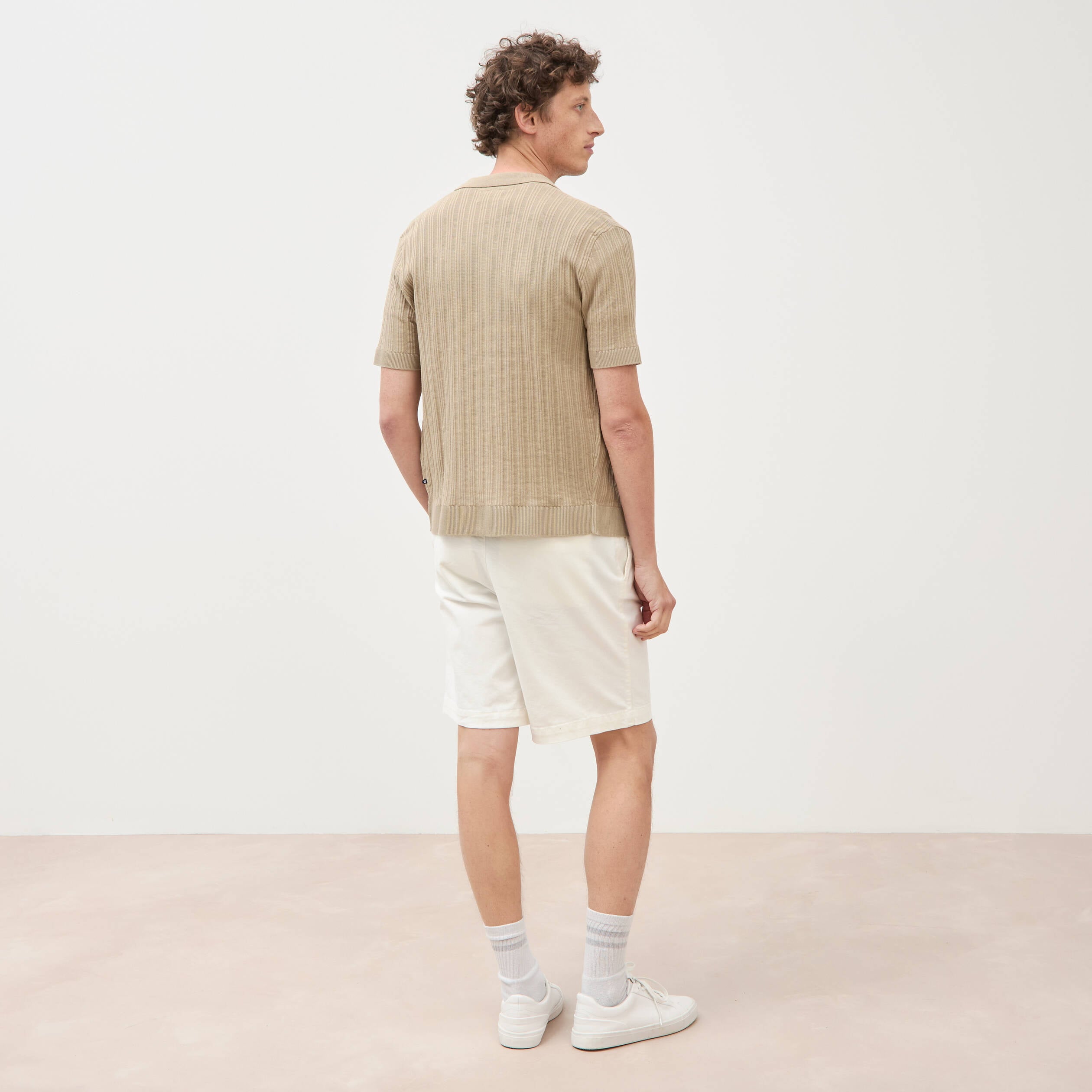 Chemise en coton manches courtes beige homme