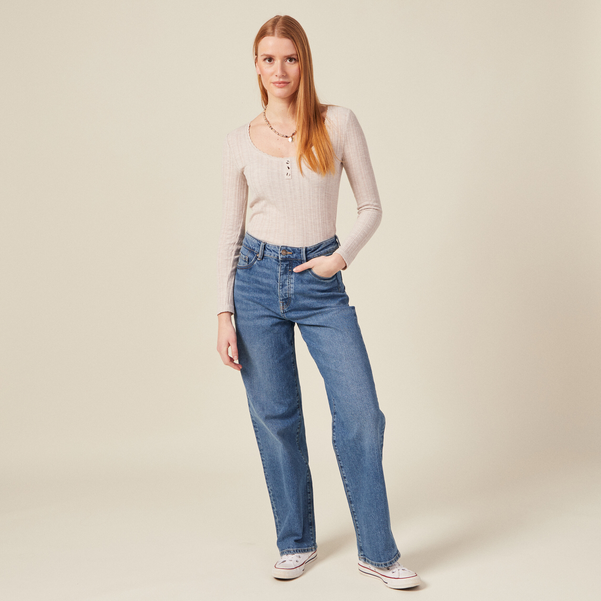 t shirt a manches longues beige femme T-shirt à manches longues beige femme