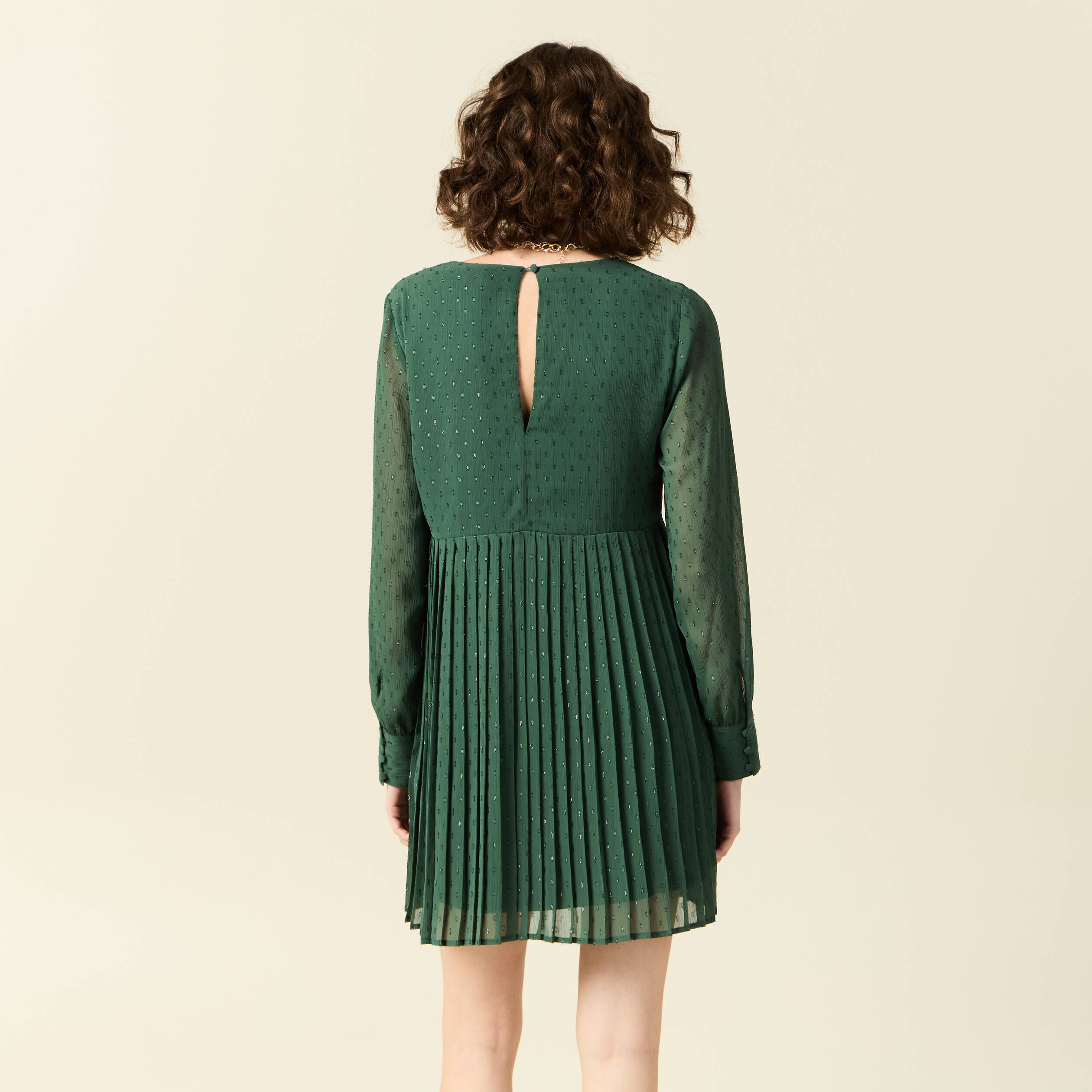 Robe evasee plissee vert fonce femme Vibs