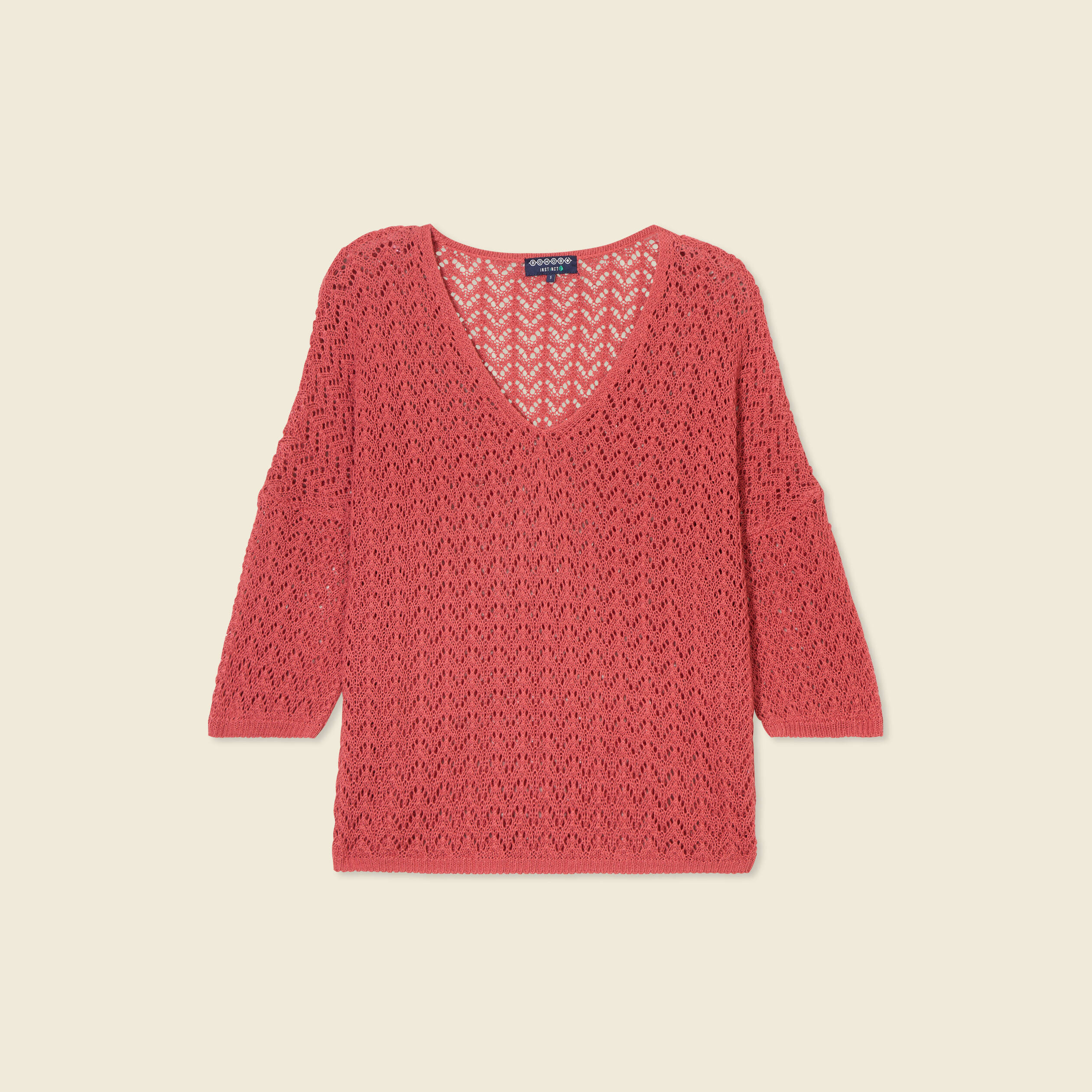 pull manches 34 ajoure vieux rose femme Pull manches 3/4 ajouré vieux rose femme