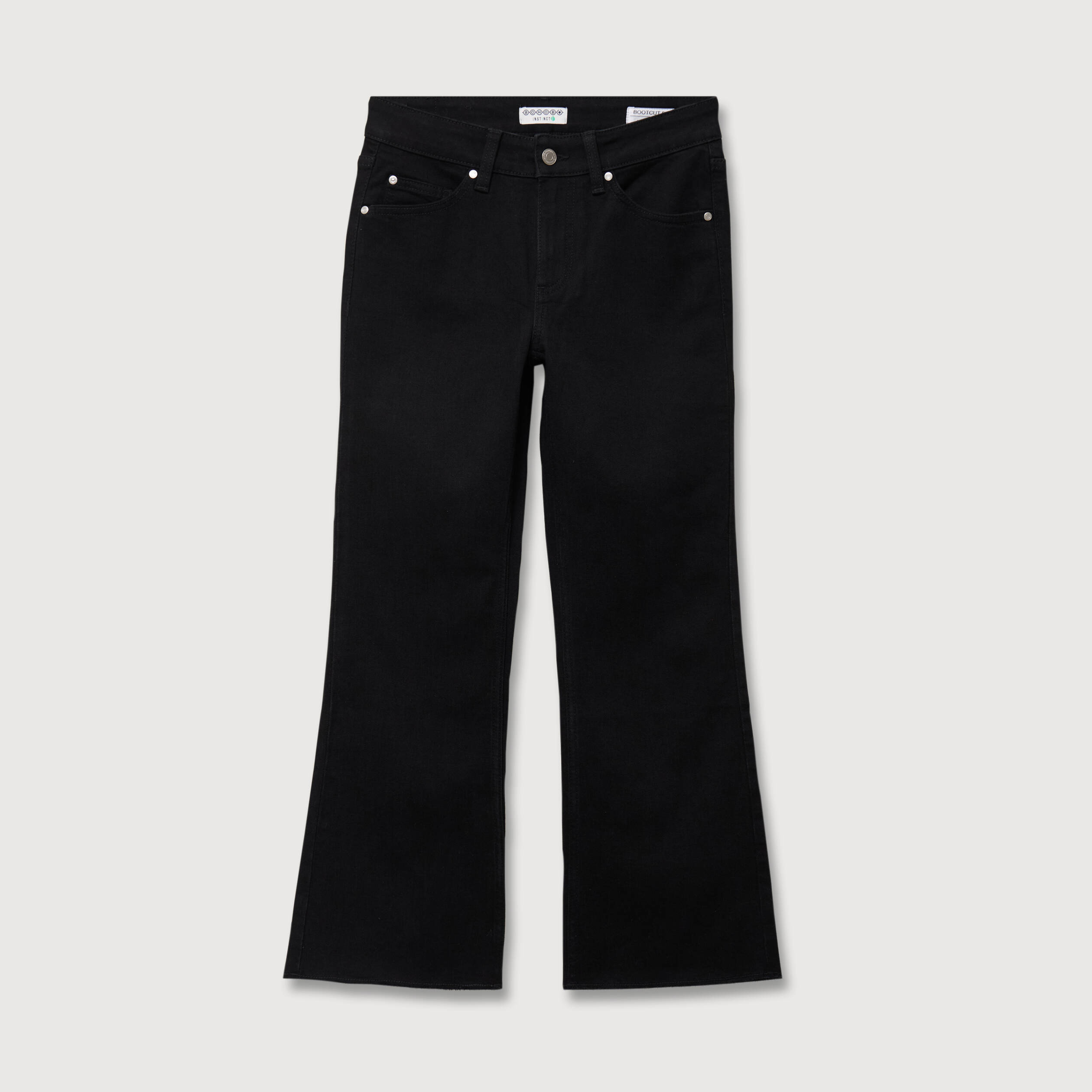 Jeans bootcut cropped taille bascul&eacute;e denim noir femme