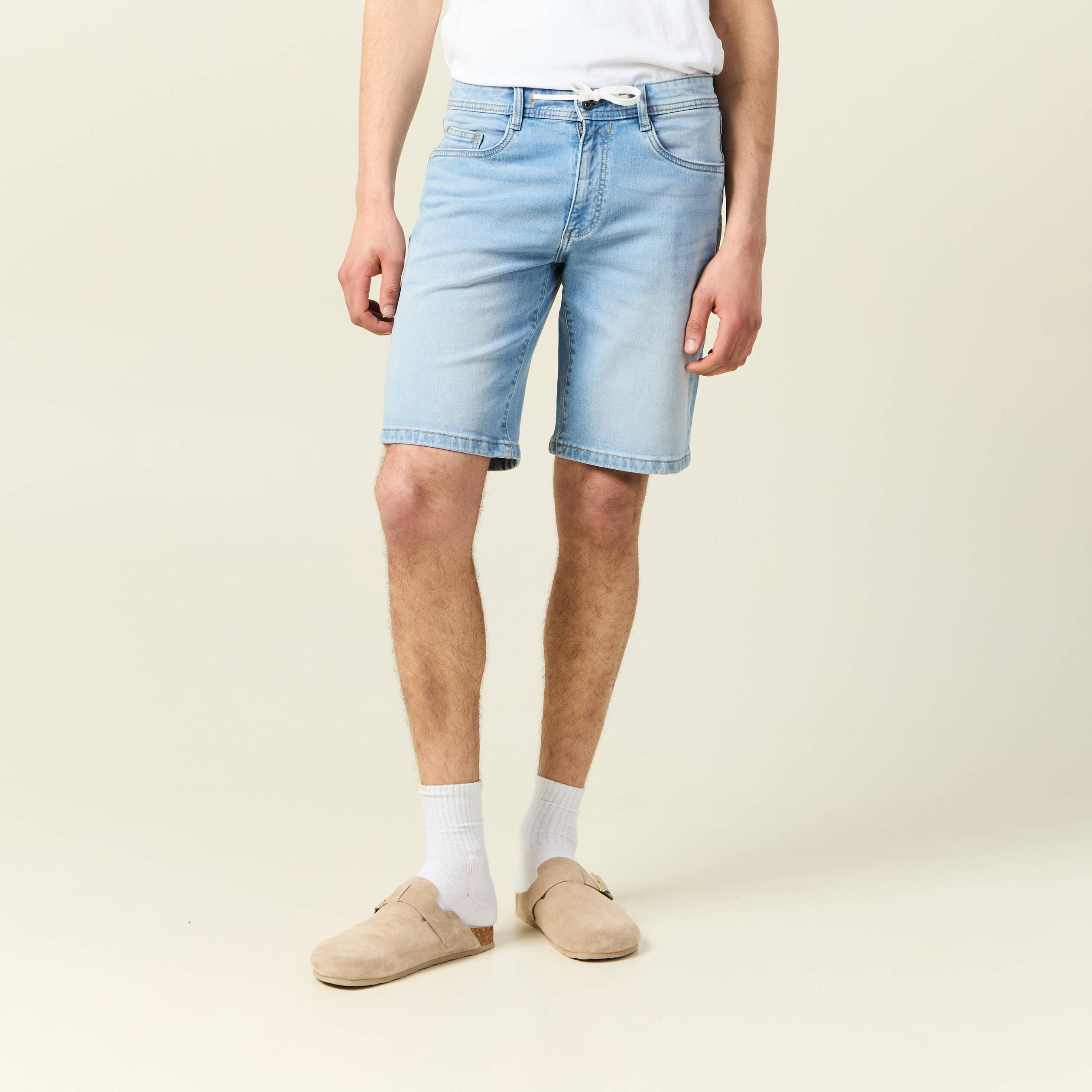 bermuda confort ultra stretch denim bleach homme Bermuda confort ultra stretch denim bleach homme