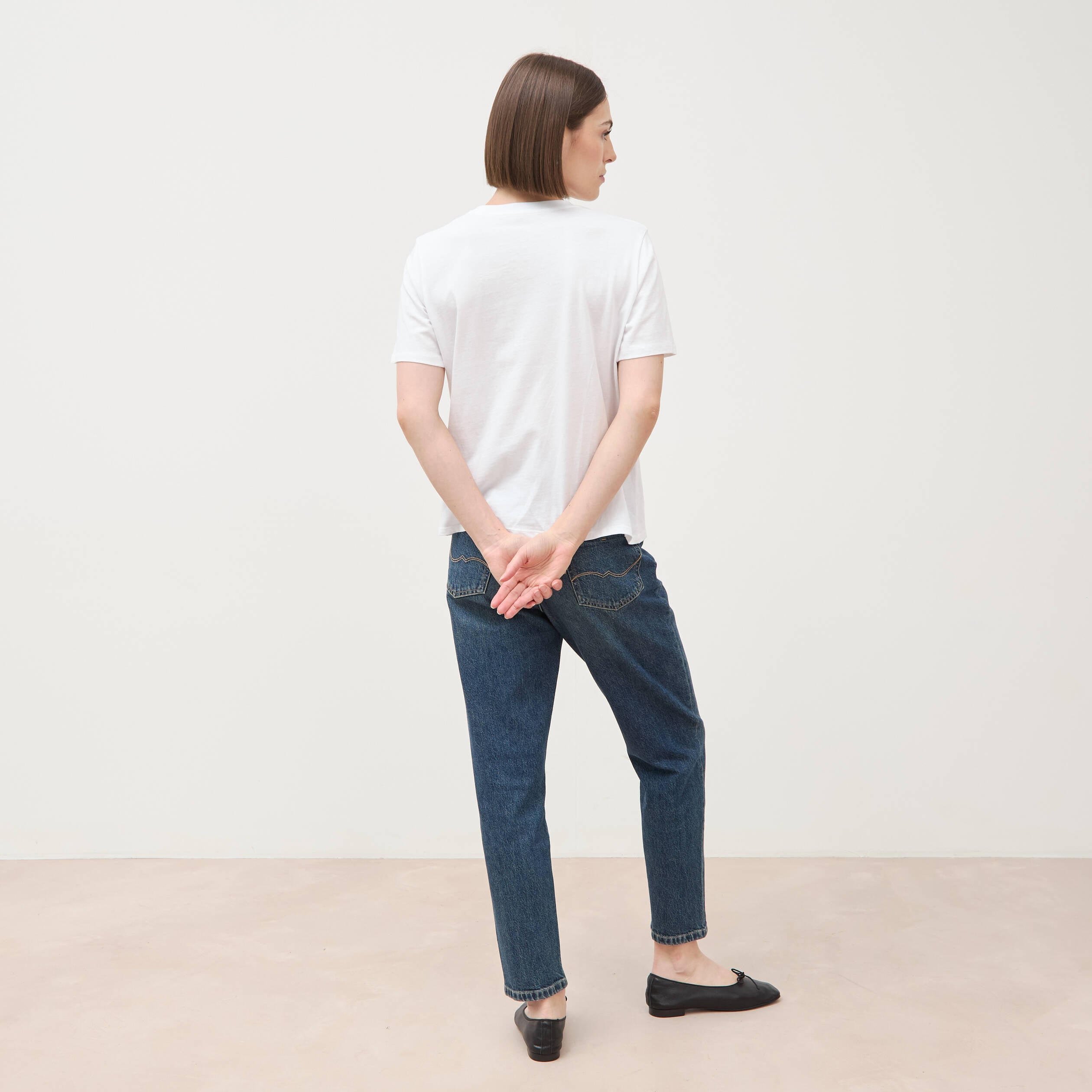 T-shirt droit col rond manches courtes blanc femme
