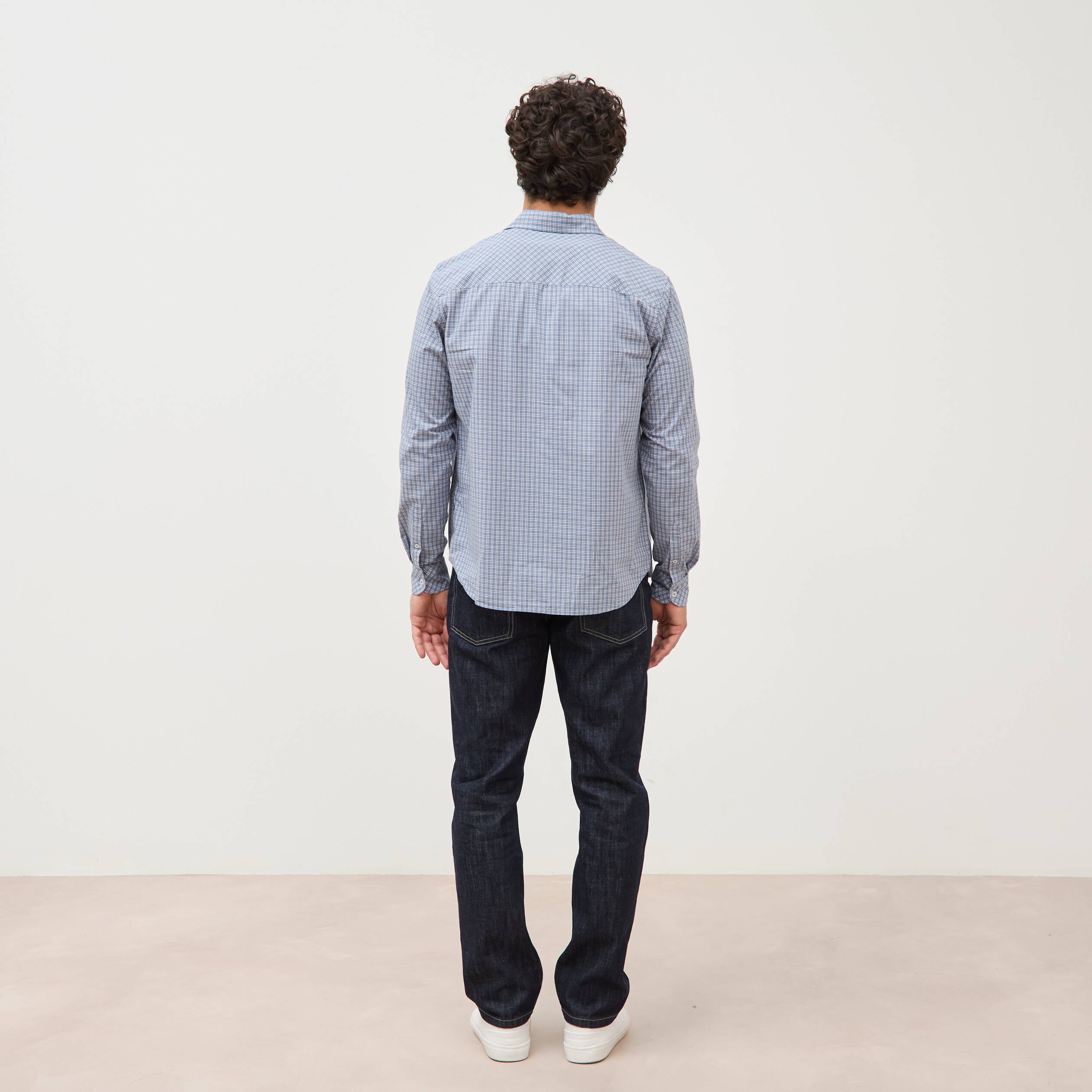 Chemise col am&eacute;ricain manches longues bleu gris homme