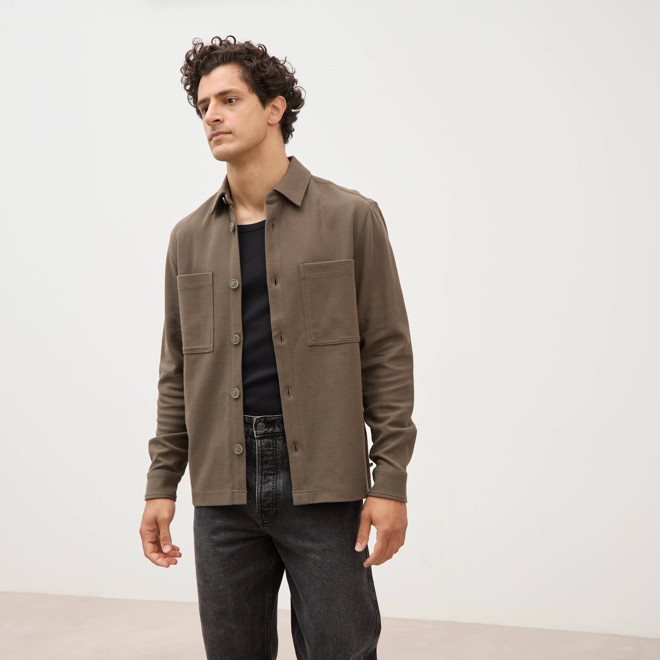 Surchemise manches longues taupe homme