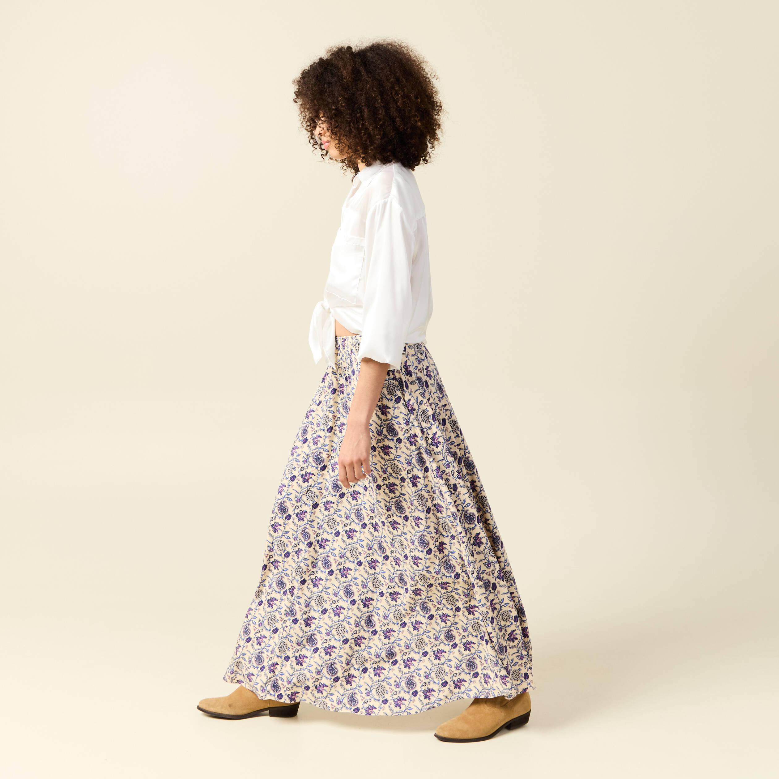 jupe longue evasee taille standard bleu femme Jupe longue évasée taille standard bleu femme