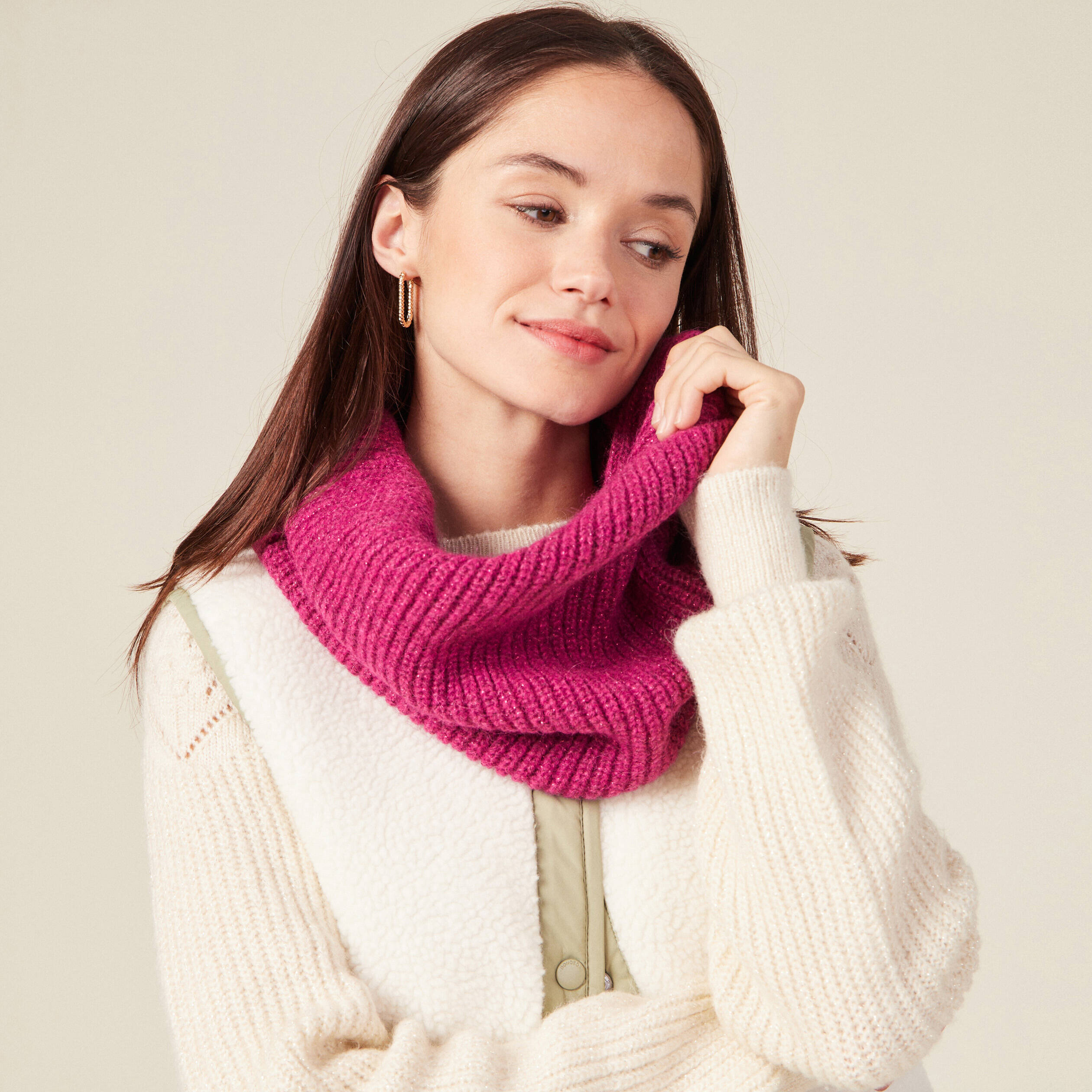 Snood tricot&eacute; fabriqu&eacute; en France rose fushia femme