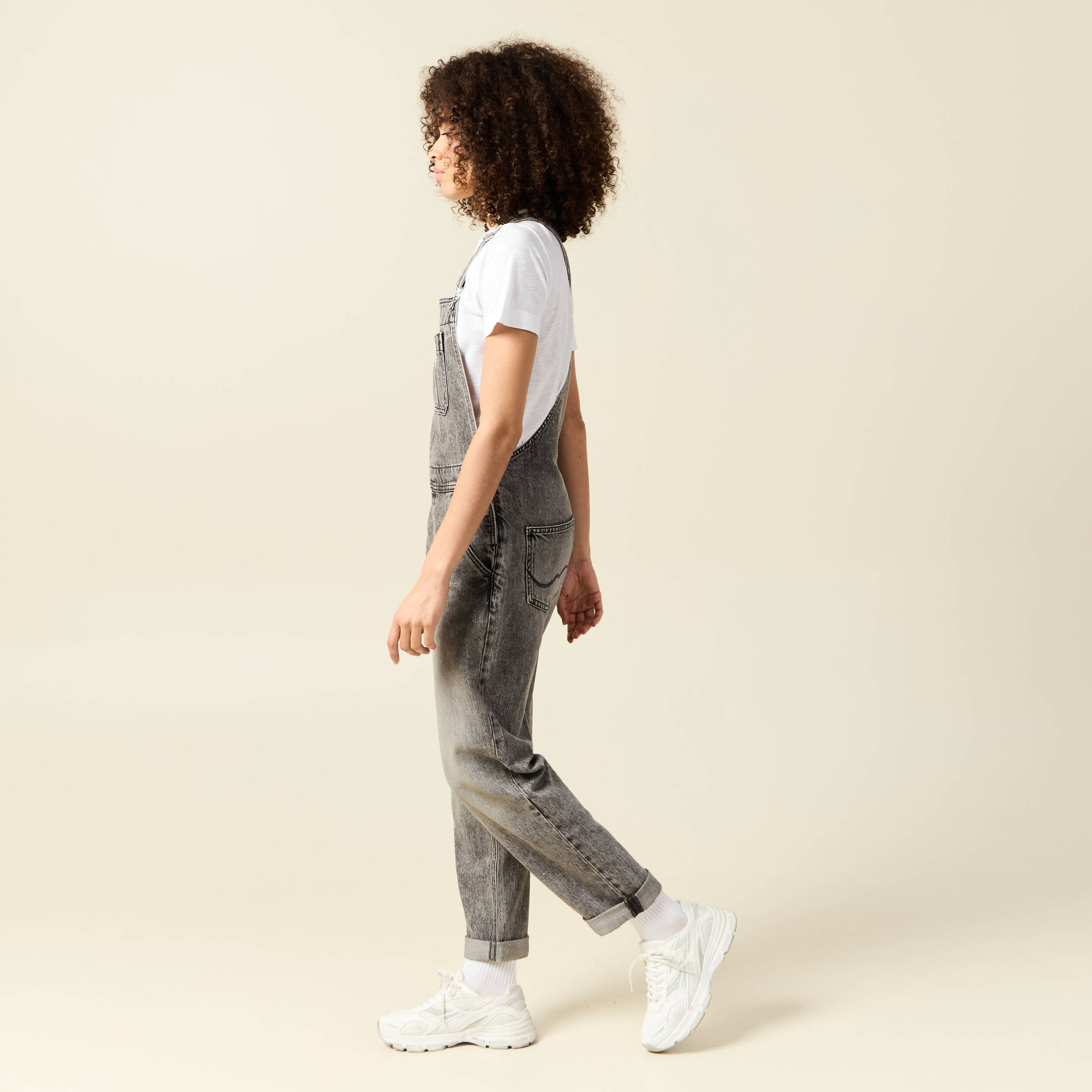 Salopette jeans taille standard denim snow gris femme