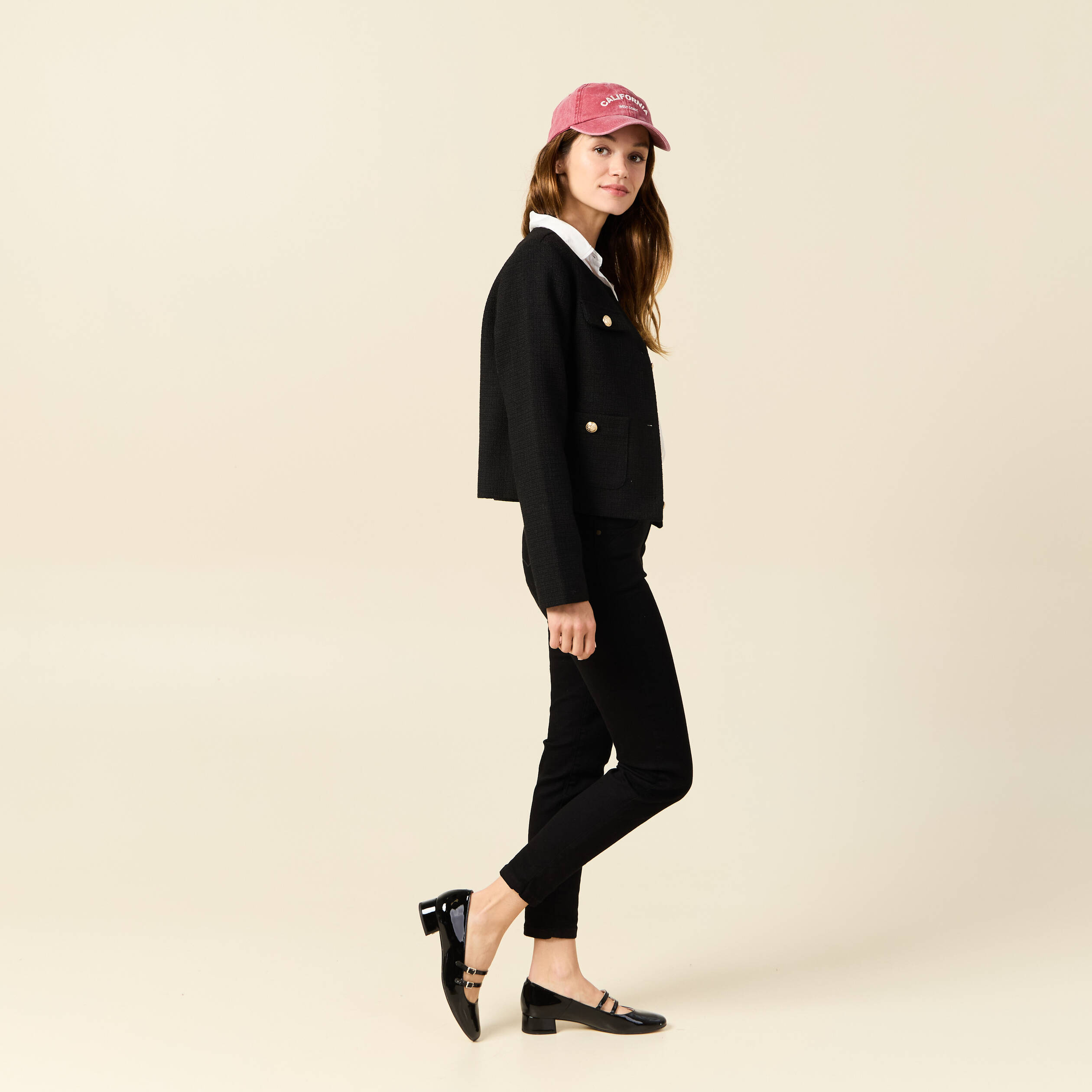 veste tweed boutonnee noir femme Veste tweed boutonnée noir femme