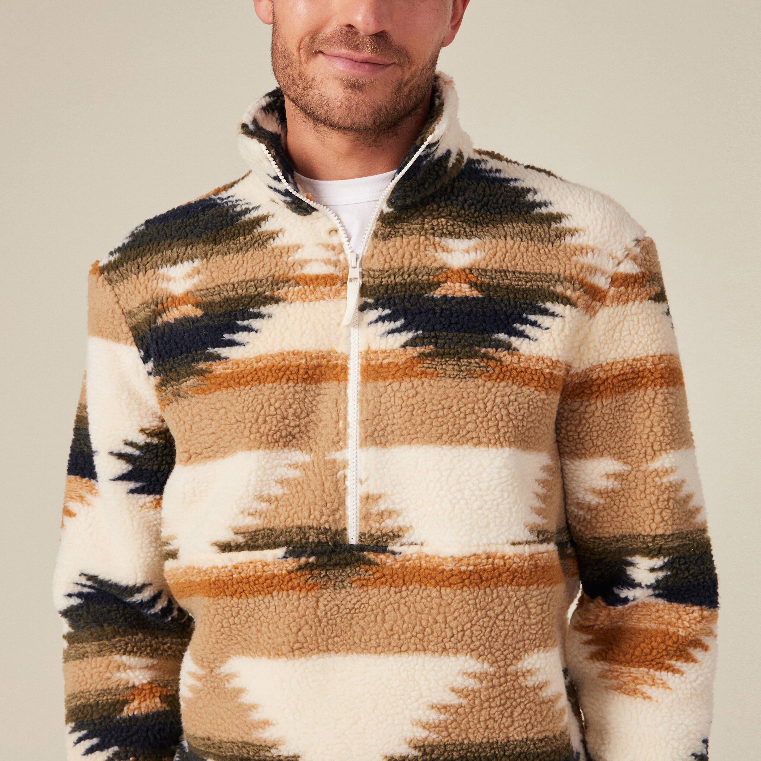 Sweat col camionneur zippé ecru homme