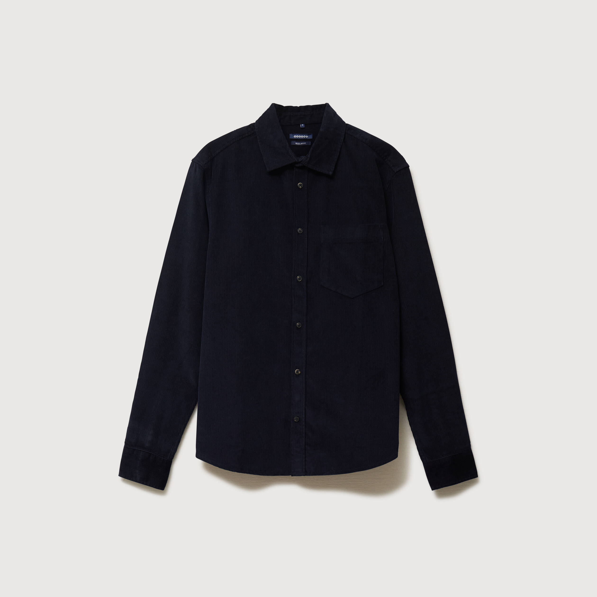 Chemise col classique en velours bleu marine homme